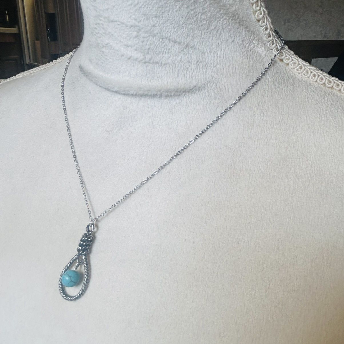Handmade Handcrafted southwest rope turquoise pendant necklace Size ONE SIZE - 4 Thumbnail