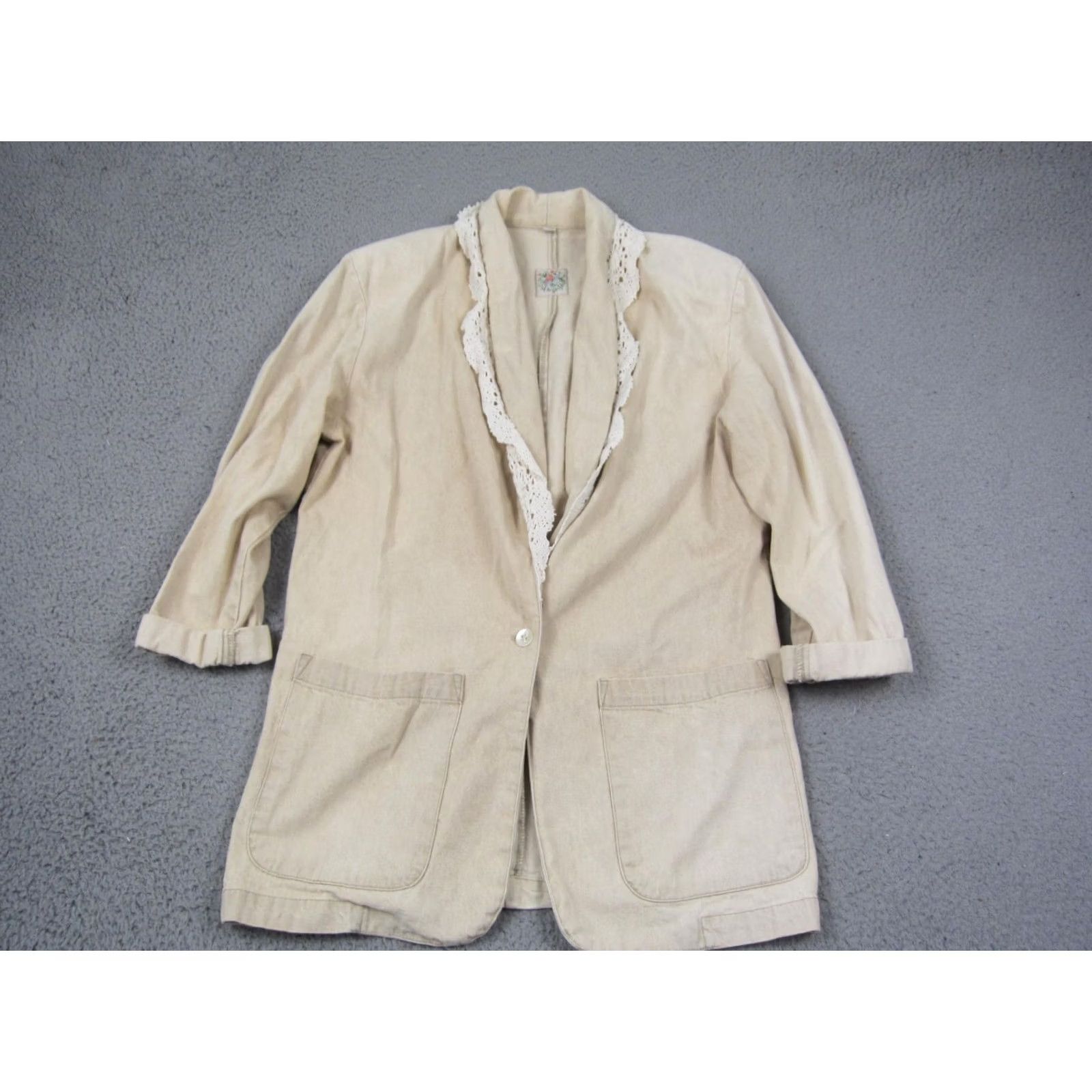 Cherokee VINTAGE Cherokee Blazer Jacket Womens M Creme Khaki Lace Trim Made in USA Size M / US 6-8 / IT 42-44 - 2 Thumbnail