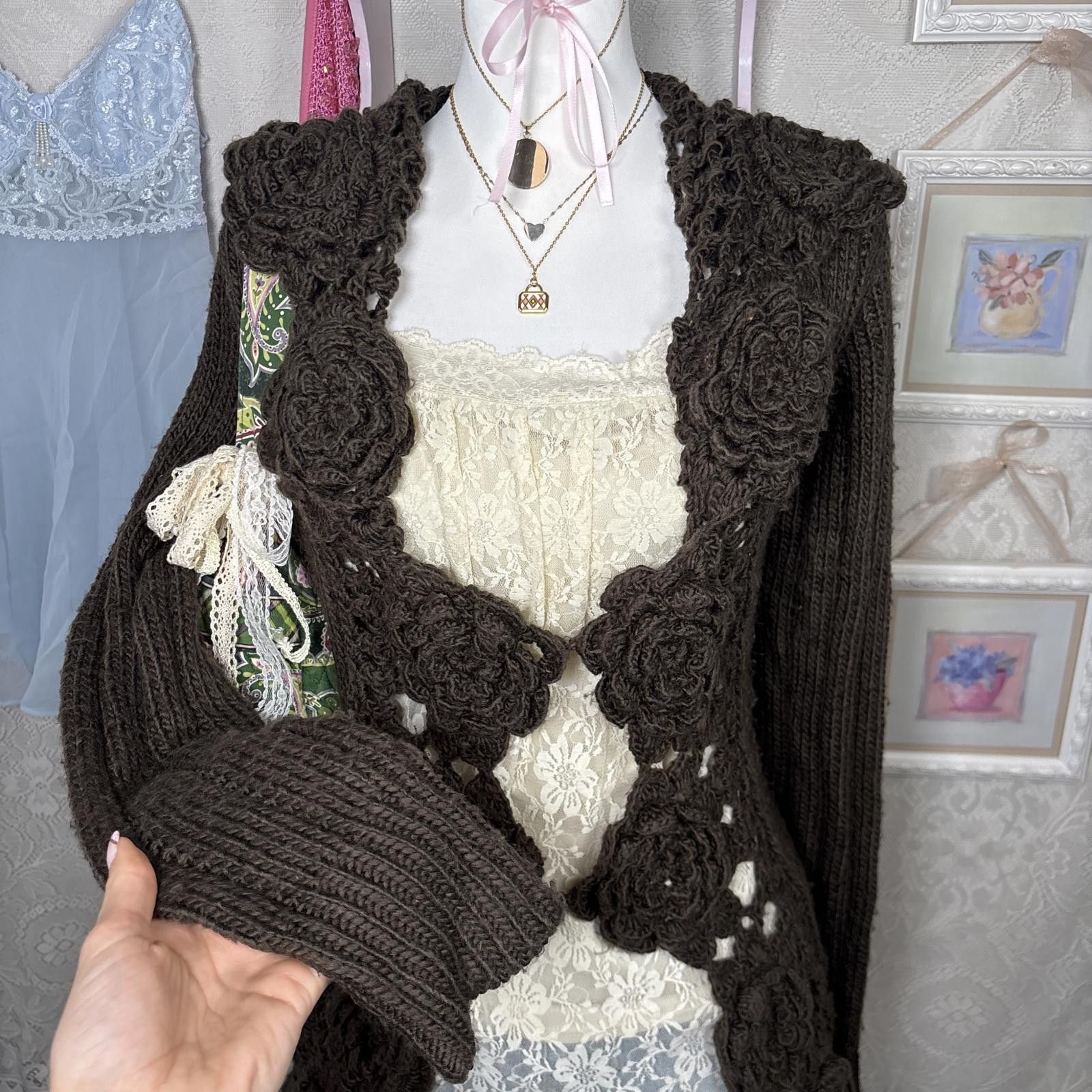 Other y2k vintage crochet floral cardigan Size L / US 10 / IT 46 - 5 Thumbnail