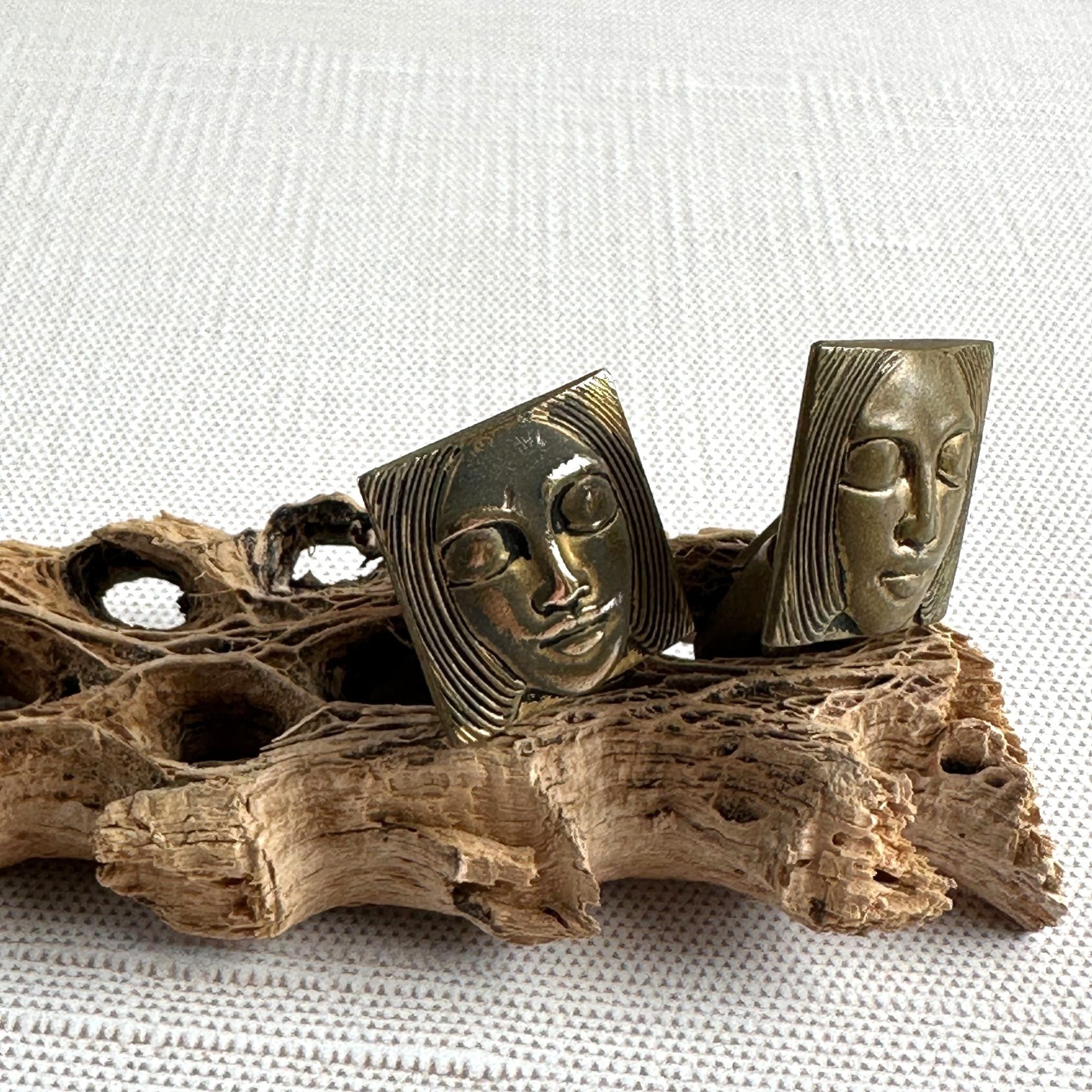 Vintage 1960s Brass Face Brutalist Cufflinks Artisan Size ONE SIZE - 5 Thumbnail