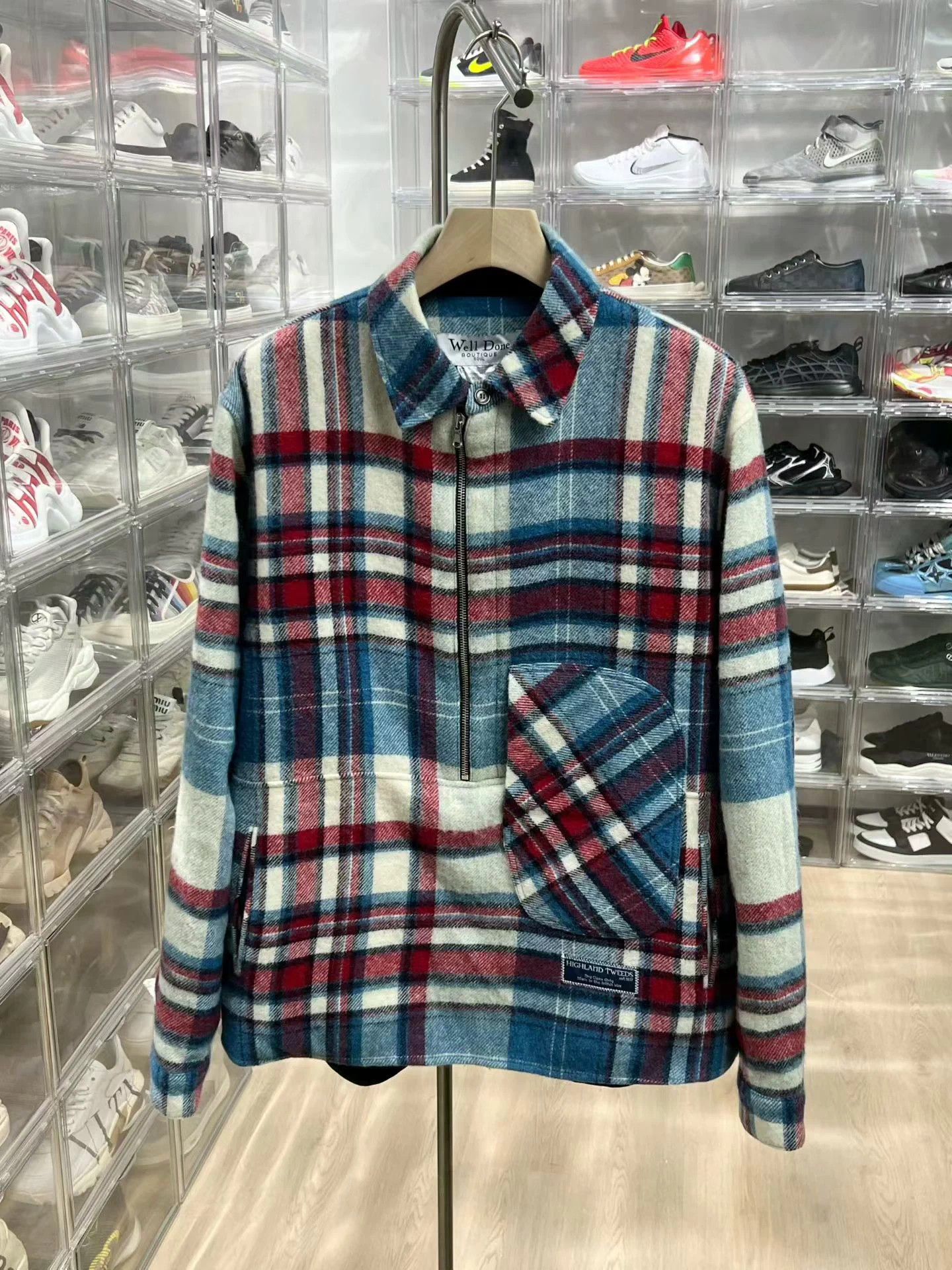 We11done Check Half-Zip Cashmere Collar Jacket