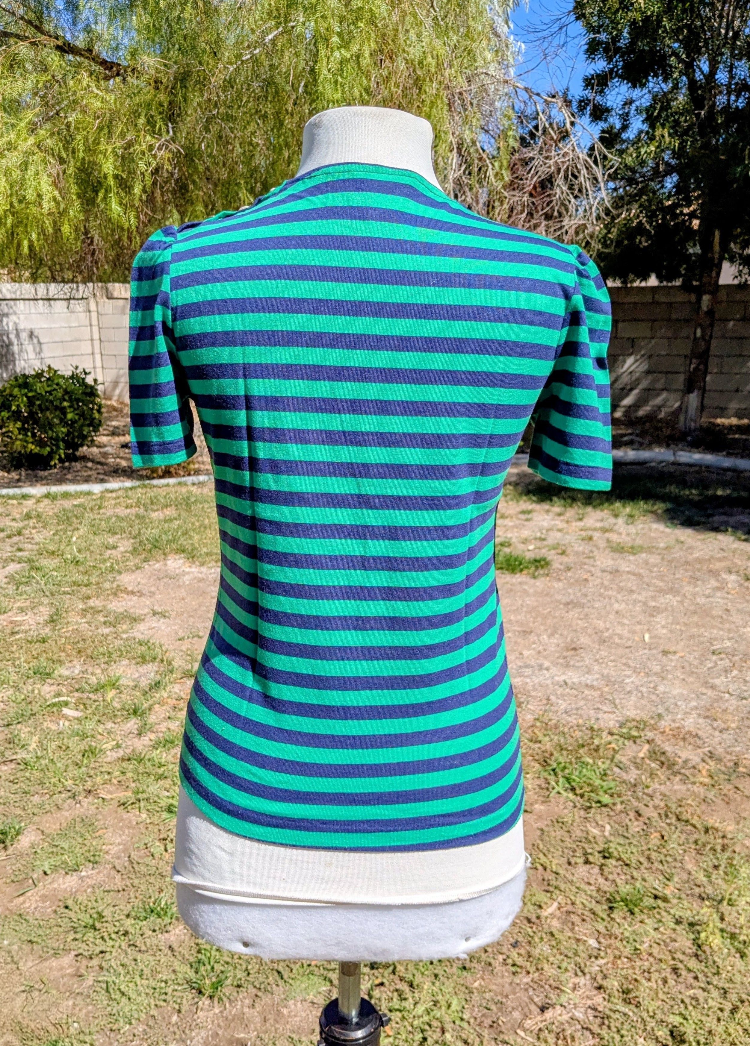Other RRRRuss Button Shoulder Petite Green&Black Stripe Shirt Top Size S / US 4 / IT 40 - 4 Thumbnail