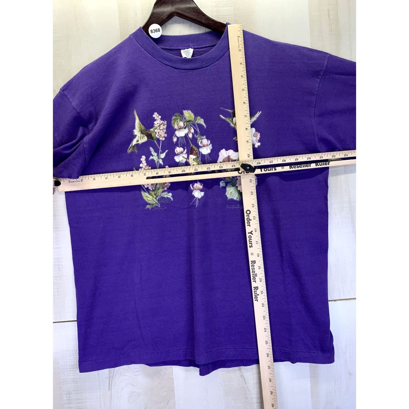 Vintage VINTAGE Womens T Shirt USA Made Hummingbird Floral Graphic Large Purple 1990s Cotton Shirt Size L / US 10 / IT 46 - 3 Thumbnail