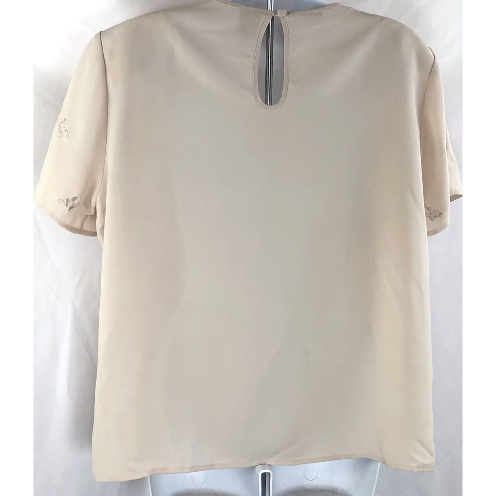 Vintage Vintage Laura Scott top L beige floral chiffon embroidered short sleeve career Size L / US 10 / IT 46 - 3 Thumbnail