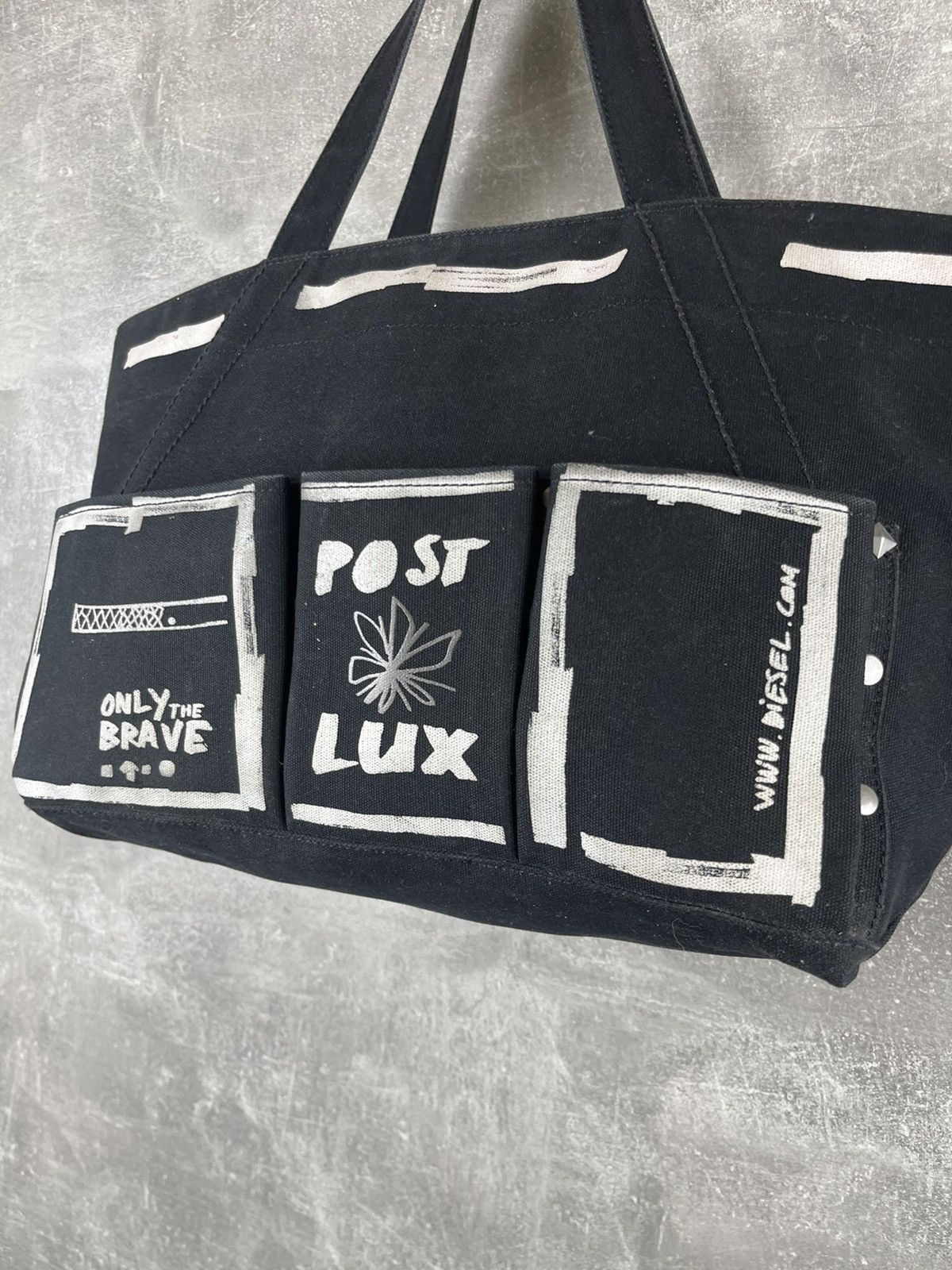 Diesel Diesel Post Lux Bag Black Canvas Punk Grunge Print Studs Zip Size ONE SIZE - 3 Thumbnail