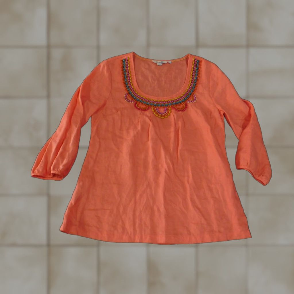 Boden Boden Blouse Womens 6 Orange Linen Beaded Embroidered Boho Shirt 3/4 Sleeve Round Neck Pullover Casual Summer Spring White? Wait. Size M / US 6-8 / IT 42-44 - 1 Thumbnail