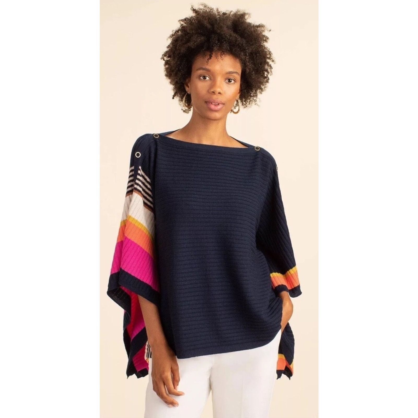 Trina Turk XS/S Trina Turk 100% Merino Wool Knit Poncho Off Shoulder Size XS / US 0-2 / IT 36-38 - 2 Thumbnail