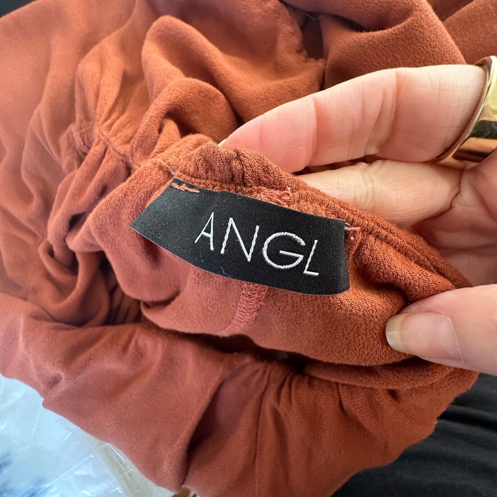 Other Angl Rust Ruffle Off-Shoulder Harem Slit Pant Jumpsuit S Size 27" / US 4 / IT 40 - 9 Thumbnail