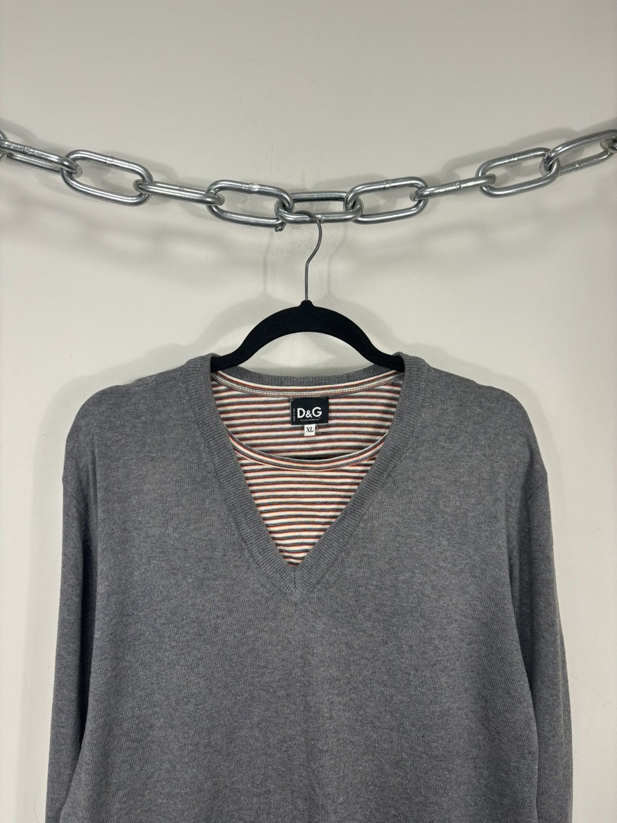 Dolce & Gabbana Vintage Dolce & Gabbana Men’s Preppy Gray V-Neck Sweater Size US XL / EU 56 / 4 - 2 Thumbnail