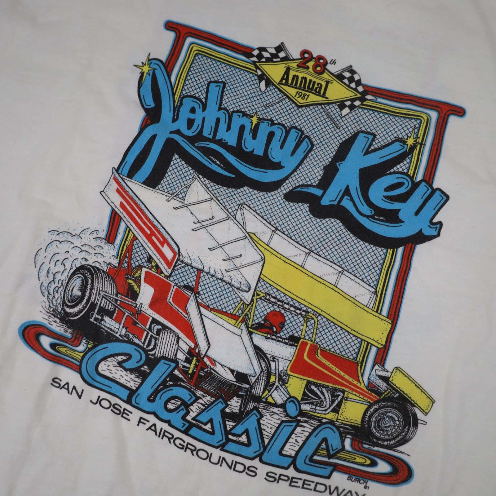 Vintage VTG 80sJohnny Key Classic Sprint Car Racing Graphic T Shirt Size US L / EU 52-54 / 3 - 4 Thumbnail