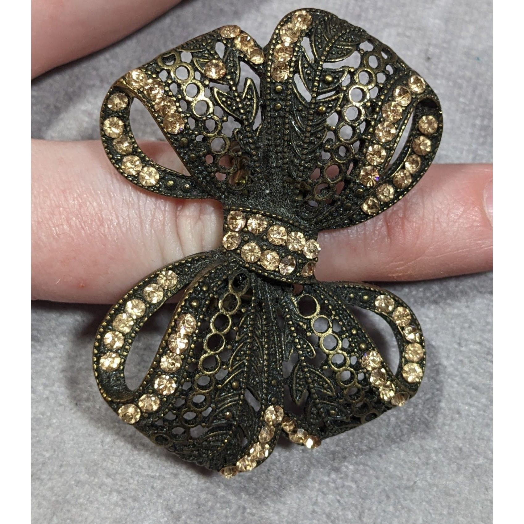Other Coquette Glam Rhinestone Antiqued Gold Tone Bow Ring Size ONE SIZE - 3 Thumbnail