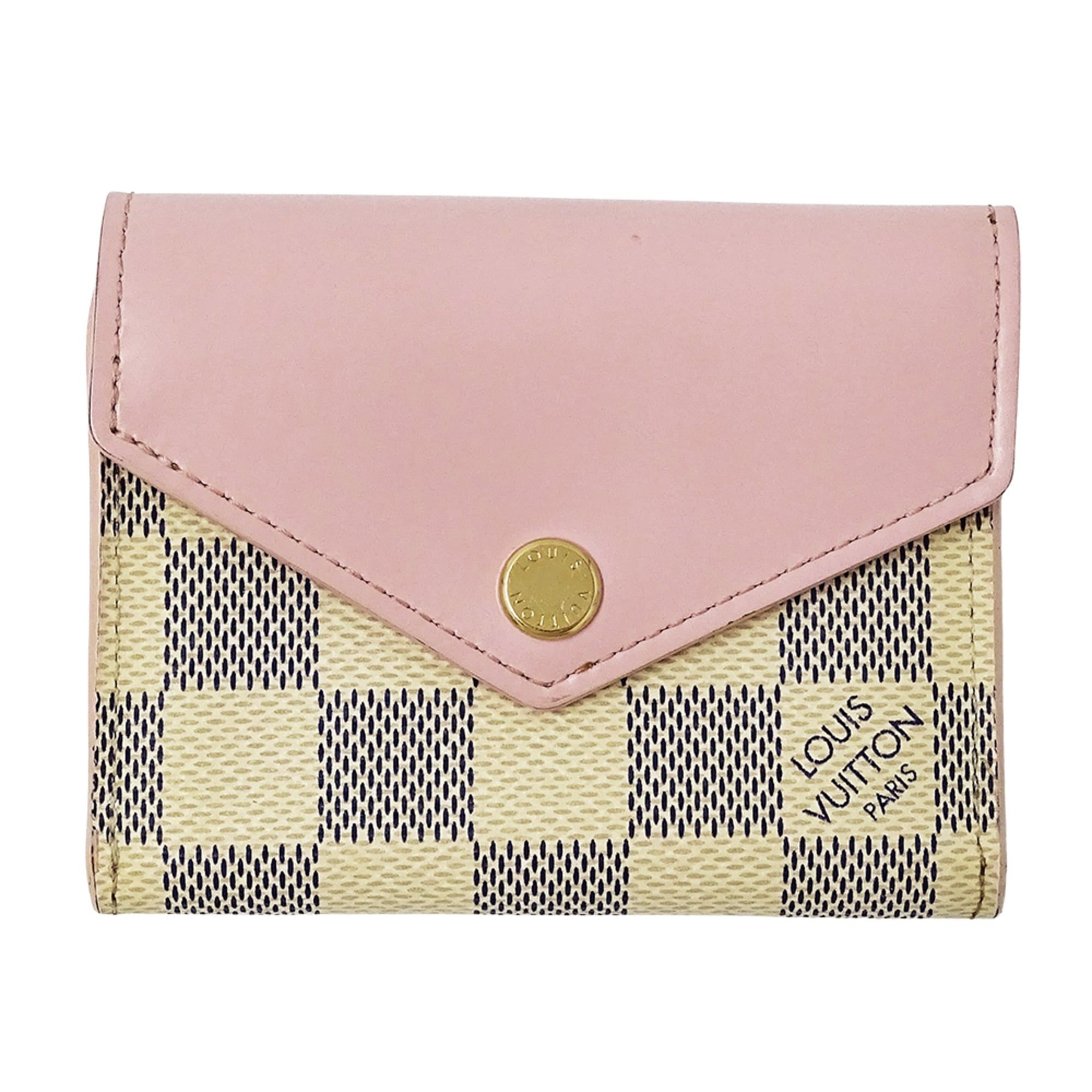 Louis Vuitton Louis Vuitton Damier Azur Tri-fold Wallet for Women, Portefeuille Zoe Rose Ballerine N60168, Pink and White, Mini Size ONE SIZE - 1 Thumbnail