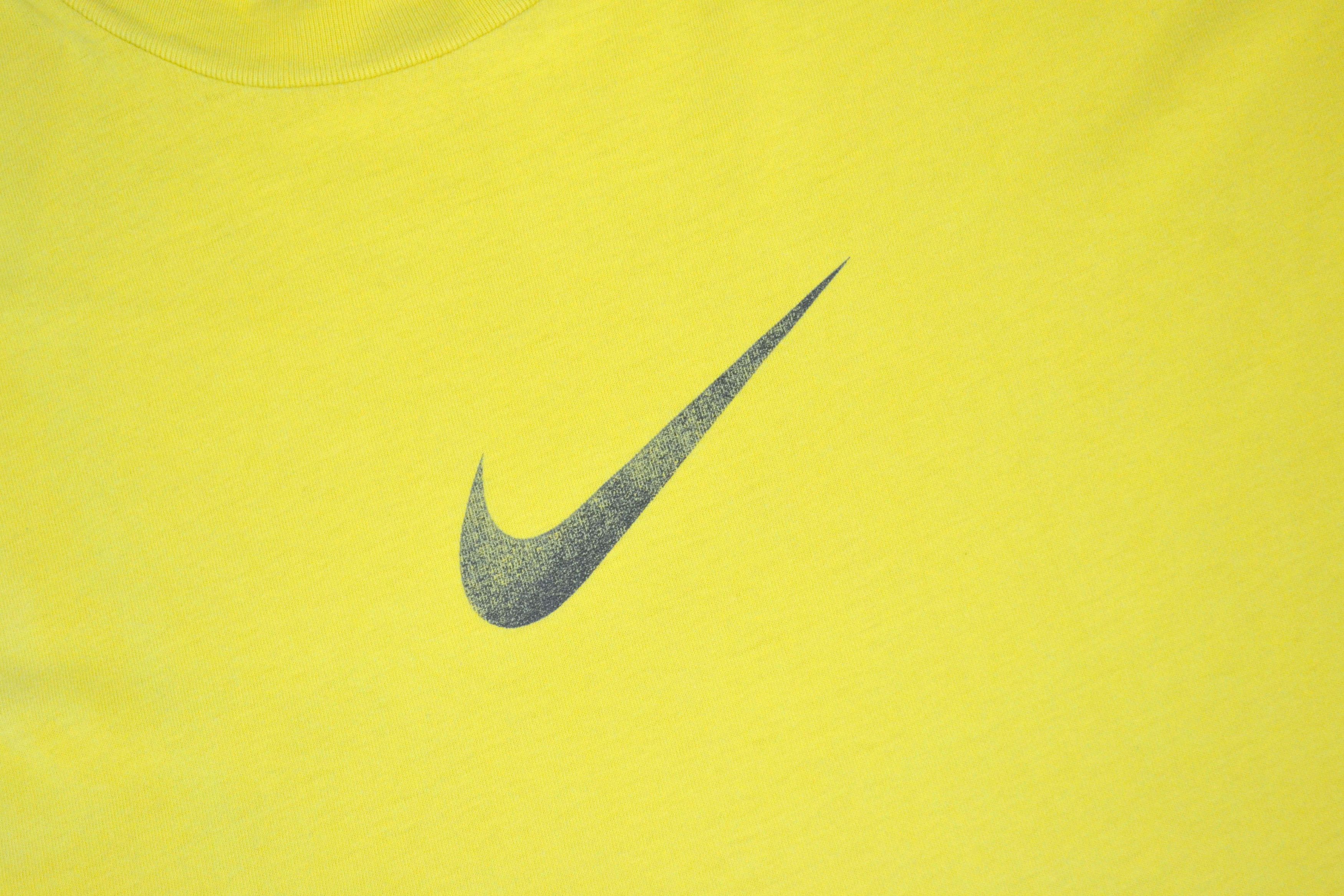 Nike 90s Vintage Nike Big Logo Mid Swoosh Yellow T-Shirt Size US L / EU 52-54 / 3 - 2 Thumbnail