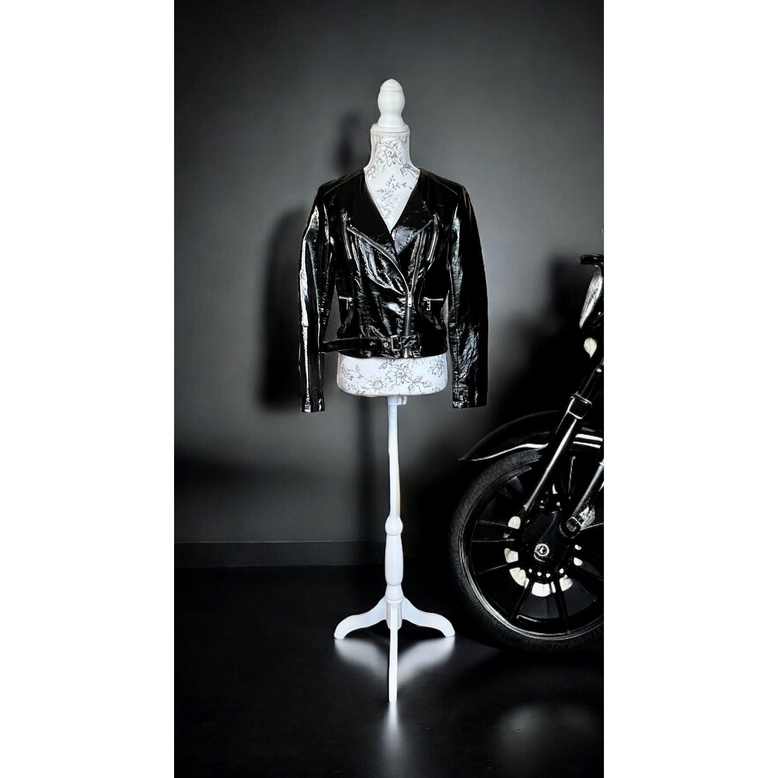 Other New LA Coalition Blck Vegan Patent Leather Motorcycle Jacket Size S / US 4 / IT 40 - 9 Thumbnail