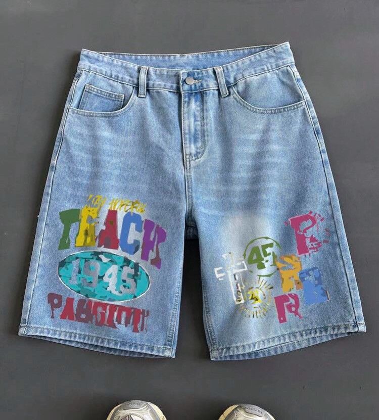 Jean Mayuko x Ruuko Letter print street jeans denim shorts Size US 32 / EU 48 - 1 Thumbnail