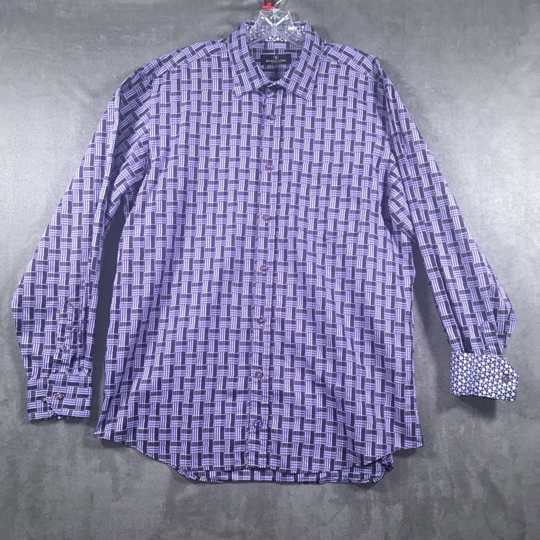 BUGATCHI Bugatchi Uomo Shirt XL Purple Cotton Long Sleeve Button-Up Flip Cuff Geometric Mens Size US XL / EU 56 / 4 - 2 Thumbnail