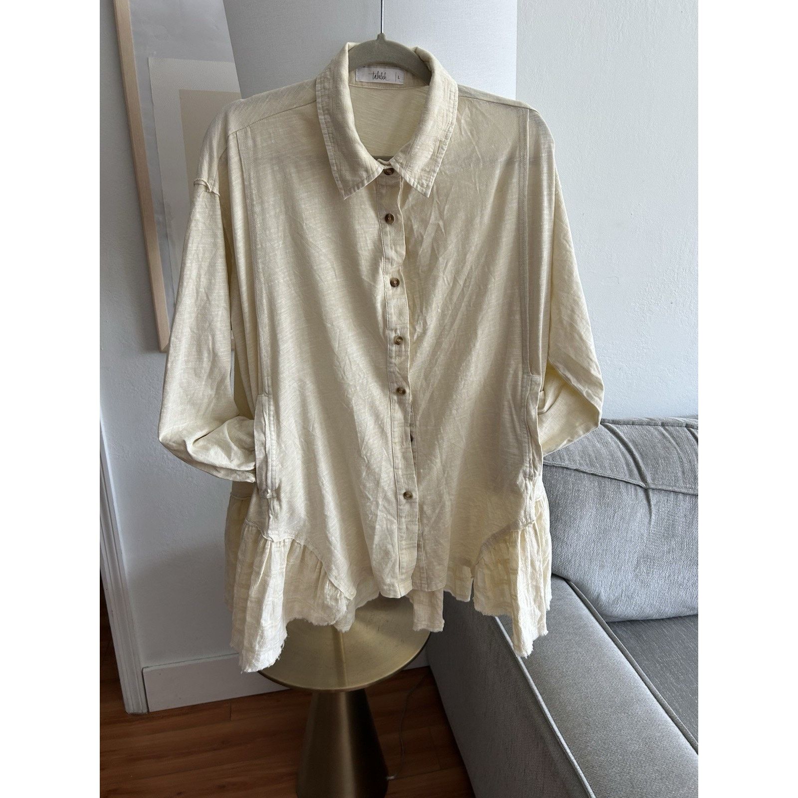 Anthropologie Anthropologie Talulah Shirt Beige Lagenlook Oversized Boho L Size L / US 10 / IT 46 - 1 Thumbnail
