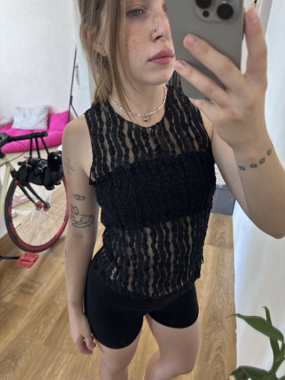 GUIPURE LACE MESH ISSEY MIYAKE STYLE TANK TOP