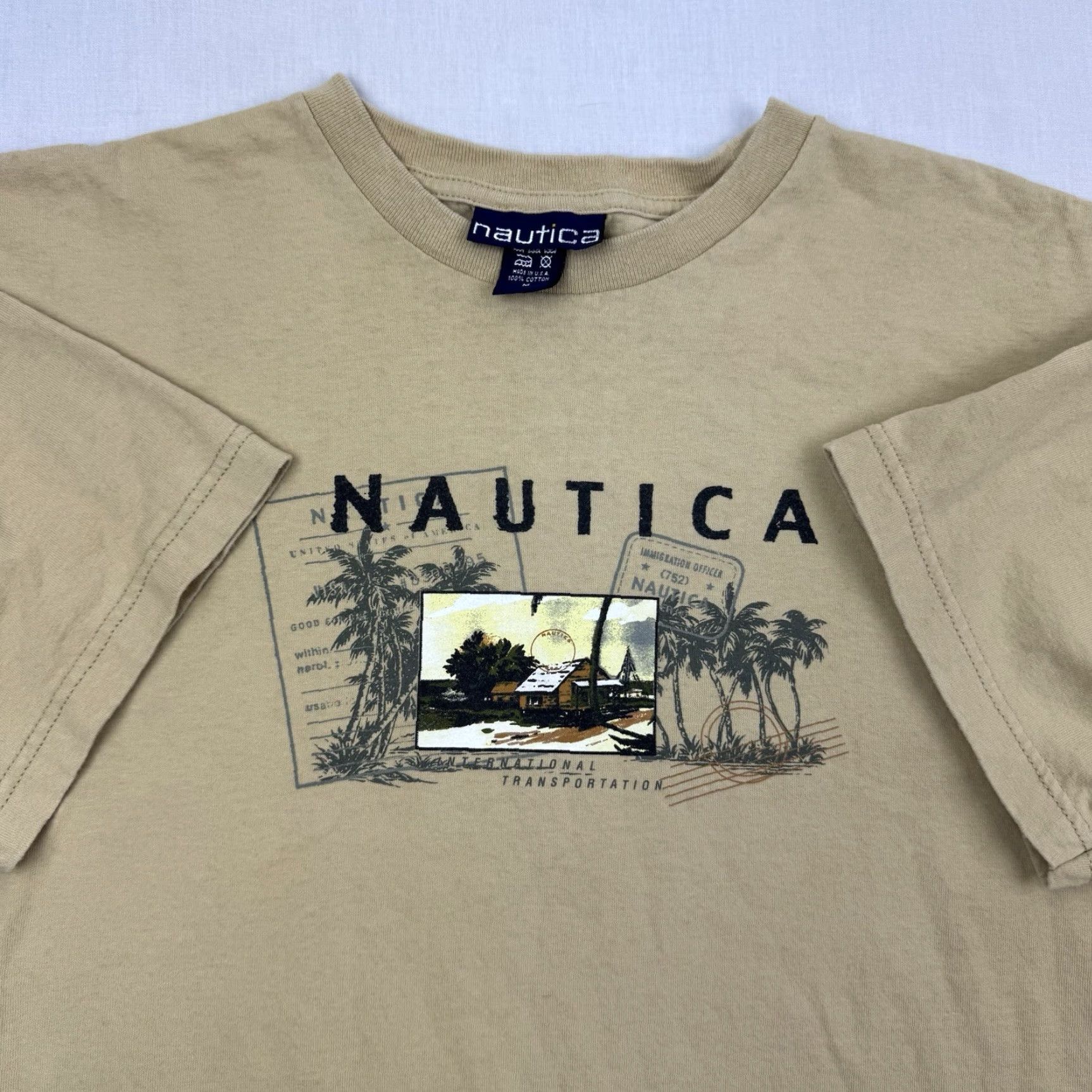 Nautica VINTAGE Nautica Shirt Adult M Beige Nautical Sailing Tropical 90s USA Mens Size US M / EU 48-50 / 2 - 2 Thumbnail