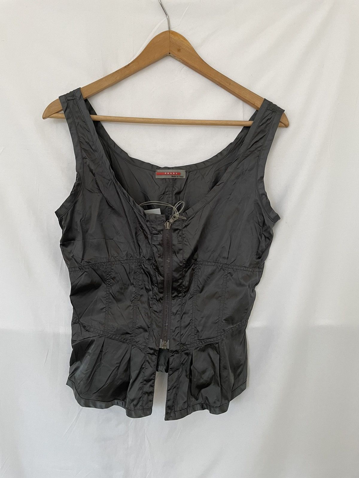 image of Prada Coset Nylon Tank Top in Charcoal, Women's (Size Small)