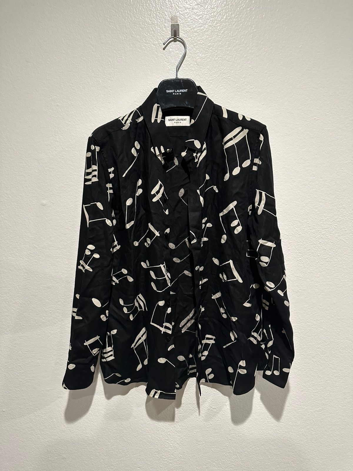Pre-owned Hedi Slimane X Saint Laurent Paris Fw16 Palladium Music Note Shirt F42 In Black