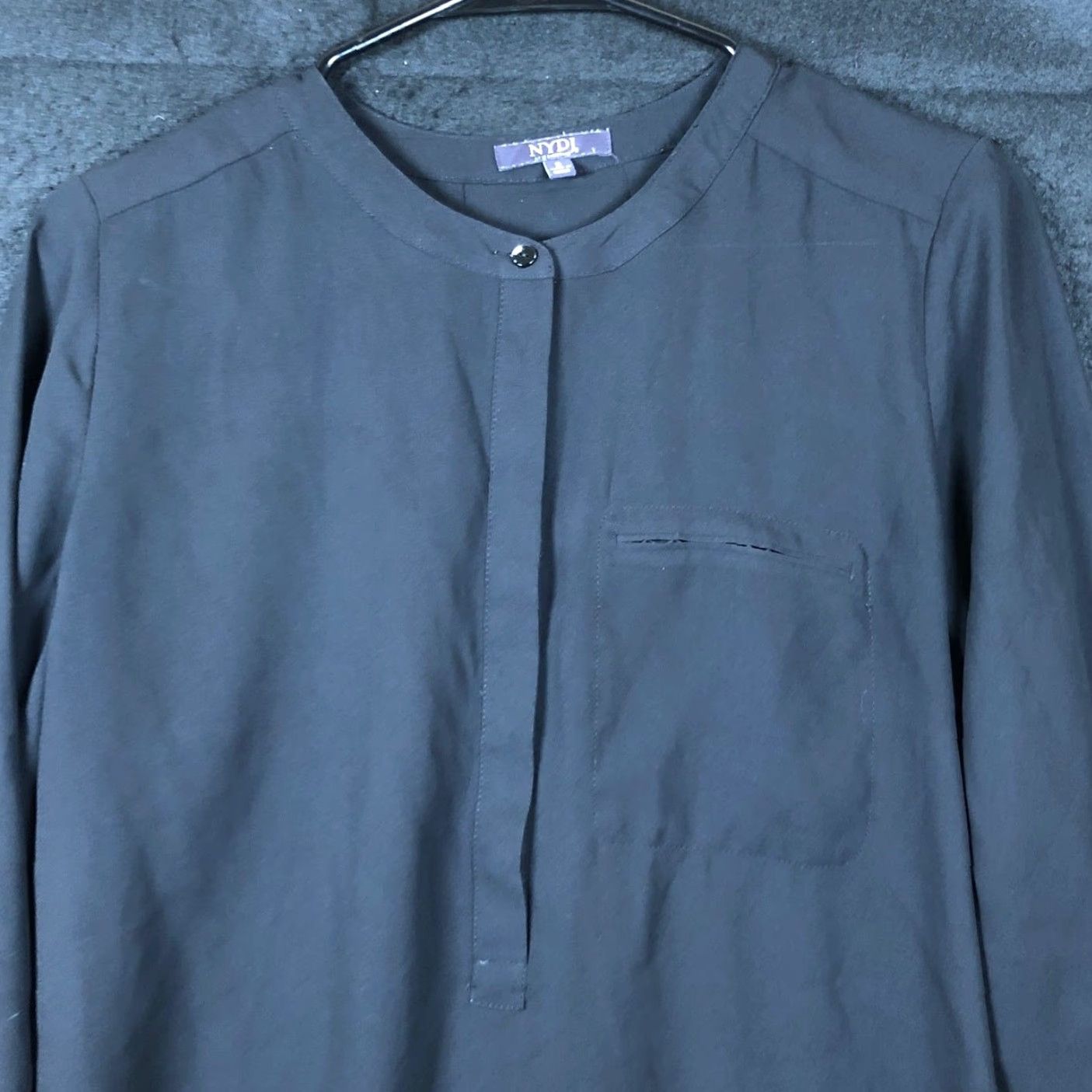 NYDJ NYDJ Womens Blouse Black 1/4 Button Long Sleeve Relaxed Tunic Sheer Small Size S / US 4 / IT 40 - 2 Thumbnail