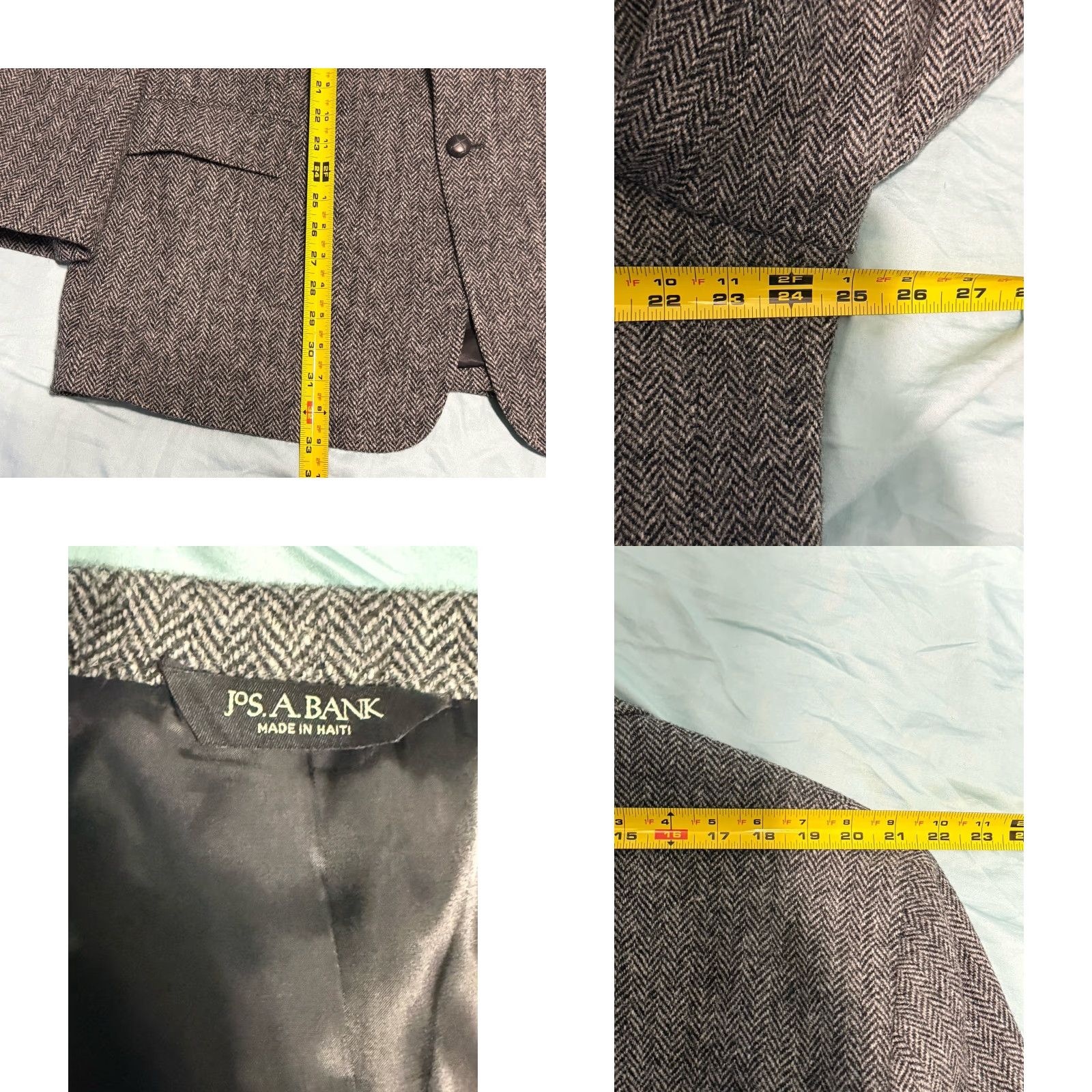 Jos. A. Bank Jos. A. Bank Blazer Mens 48R Gray Herringbone Tweed Wool Sport Coat Size 48R - 8 Thumbnail