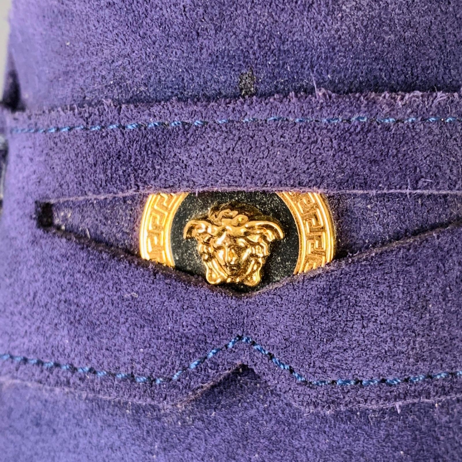 Versace VERSACE Bluette Oro- Purple Textured Suede Drivers Loafers Size US 8 / EU 41 - 2 Thumbnail