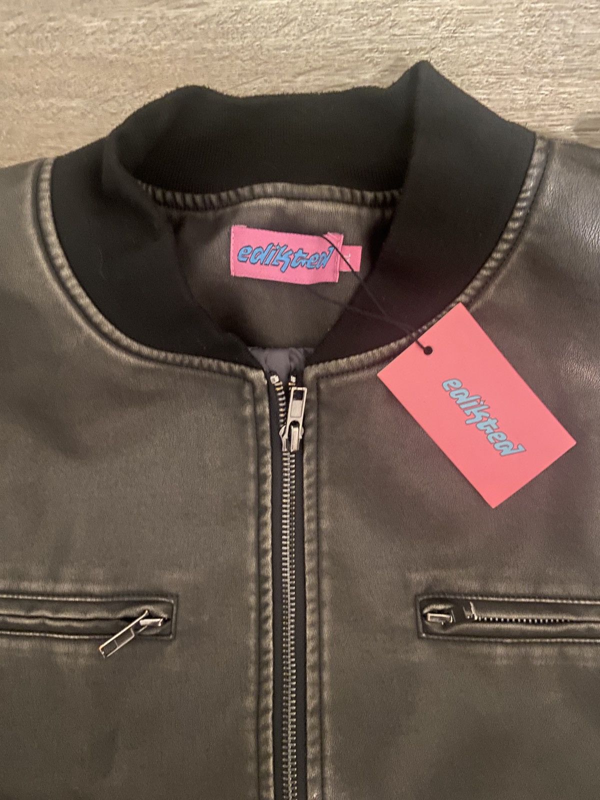 Other Edikted Grey Washed Leather Jacket Size XL / US 12-14 / IT 48-50 - 2 Thumbnail