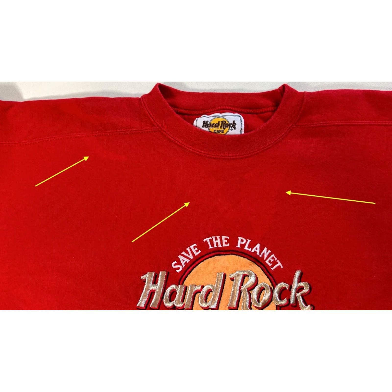 Hard Rock Cafe VINTAGE Hard Rock Cafe Chicago Save the Planet Crew Sweatshirt XL Red Cotton Blend Fleece Embroidered Unisex Adults Sweatshirt 90s USA Size US XL / EU 56 / 4 - 6 Thumbnail