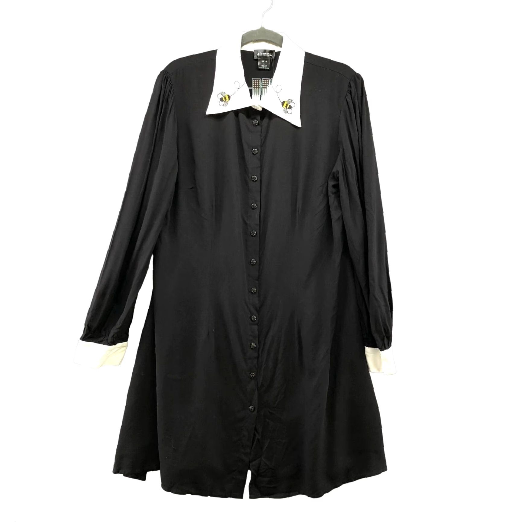 Vintage VINTAGE? No — NWT Bright & Beautiful Black Collared Shirt Dress Sz 10 Long Sleeve Knee Length Women’s Shirt Dress Size L / US 10 / IT 46 - 2 Thumbnail