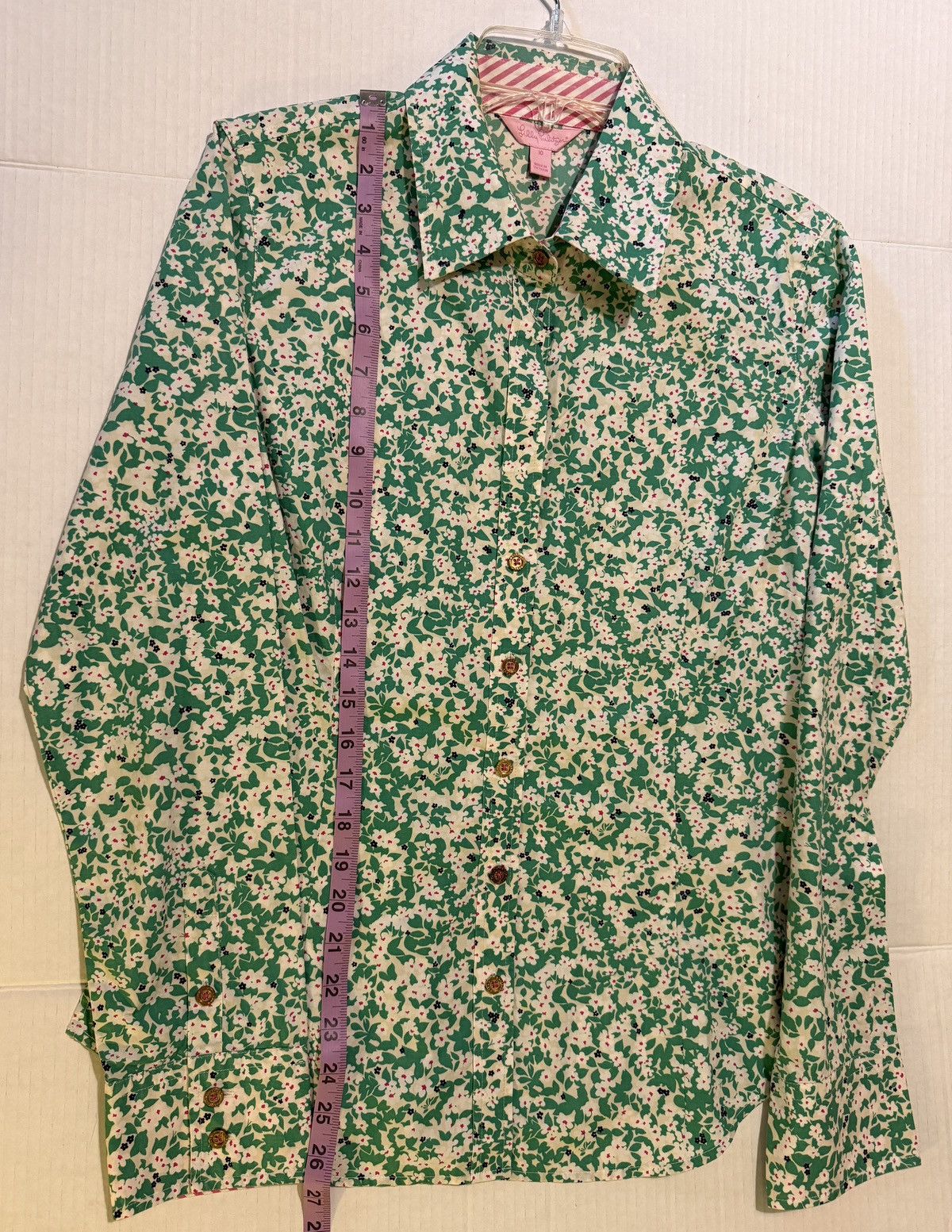 Lilly Pulitzer Lilly Pulitzer Women Green Floral LS Collared Cotton Shirt Size M / US 6-8 / IT 42-44 - 8 Thumbnail