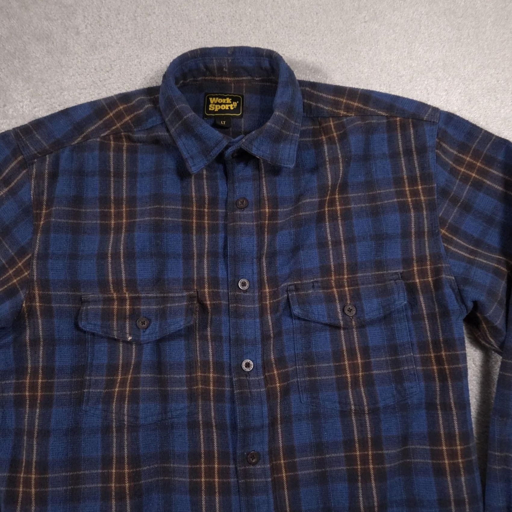 Vintage VINTAGE Work n' Sport Shirt Mens LT Blue Plaid Flannel Long Sleeve Button Up Workwear Size US L / EU 52-54 / 3 - 3 Thumbnail