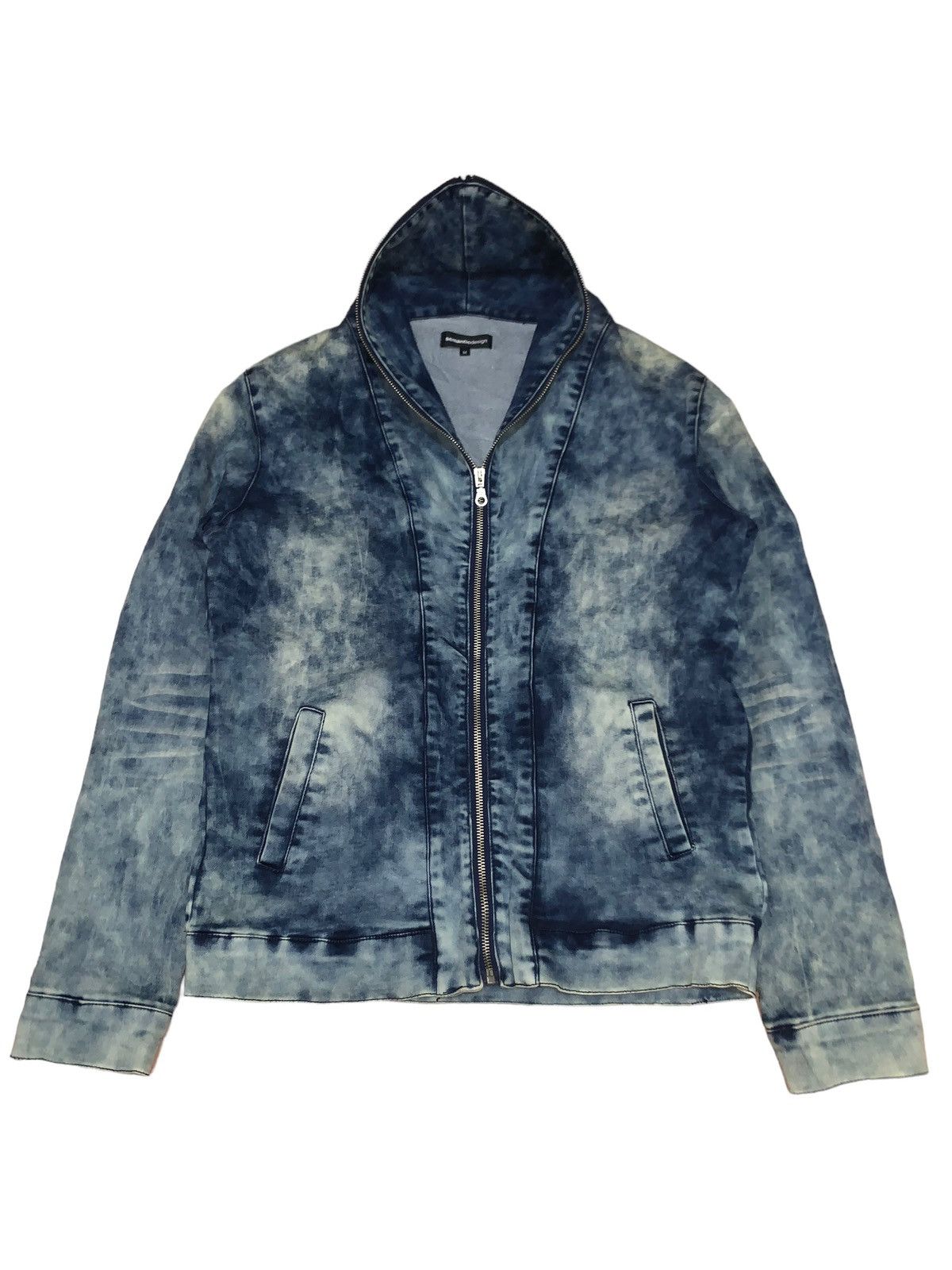2000s Semantic design acid washed full zipper denim jacket