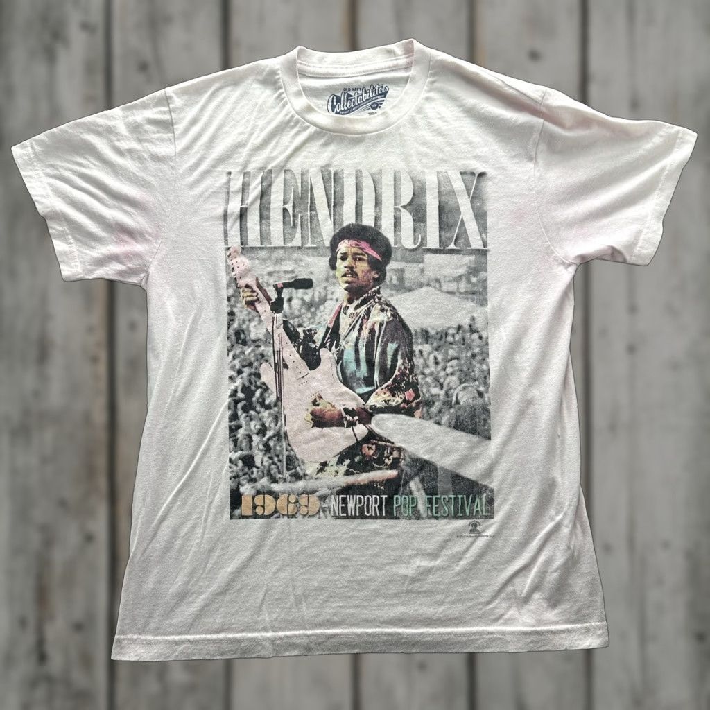 Old Navy Jimi Hendrix Shirt Mens Small White 1969 Newport Pop Festival Graphic Band Tee Size US S / EU 44-46 / 1 - 1 Thumbnail