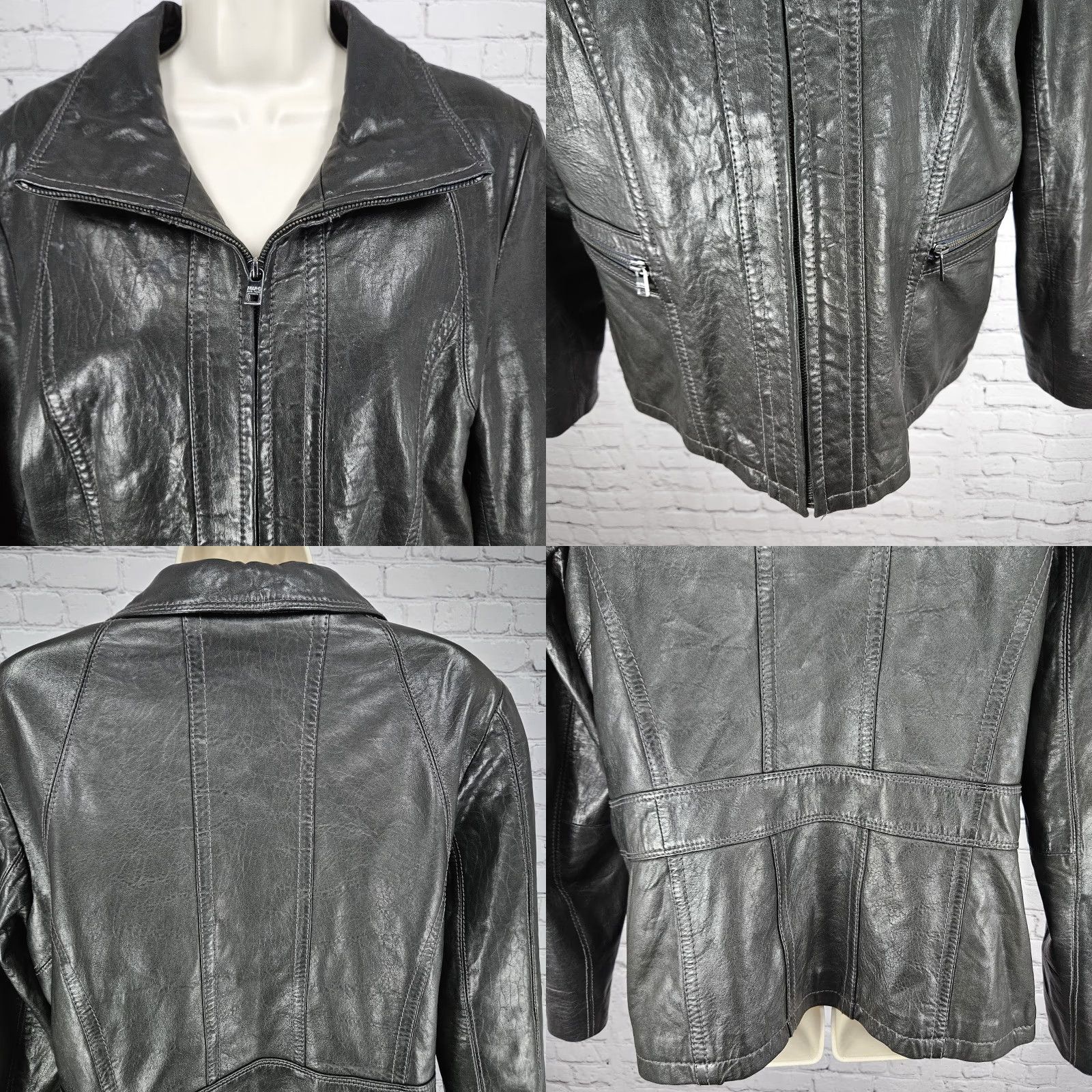 Vintage Marc New York Dark Brown Genuine Lambskin Leather Collared Full Zip Jacket XL Women Size XL / US 12-14 / IT 48-50 - 8 Thumbnail