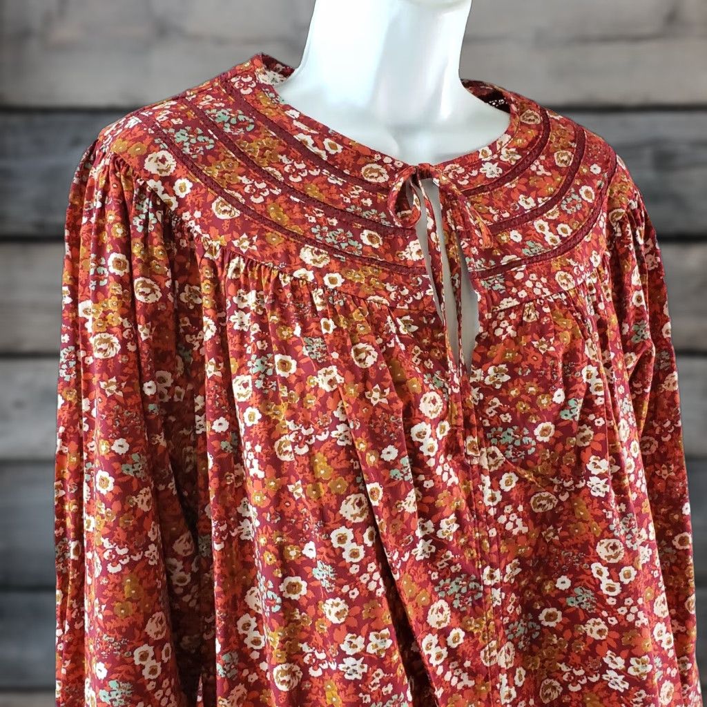 Vintage VINTAGE? Universal Thread Floral Blouse Womens Long Sleeve Shirt Red Green Cotton Blend S Size S / US 4 / IT 40 - 1 Thumbnail