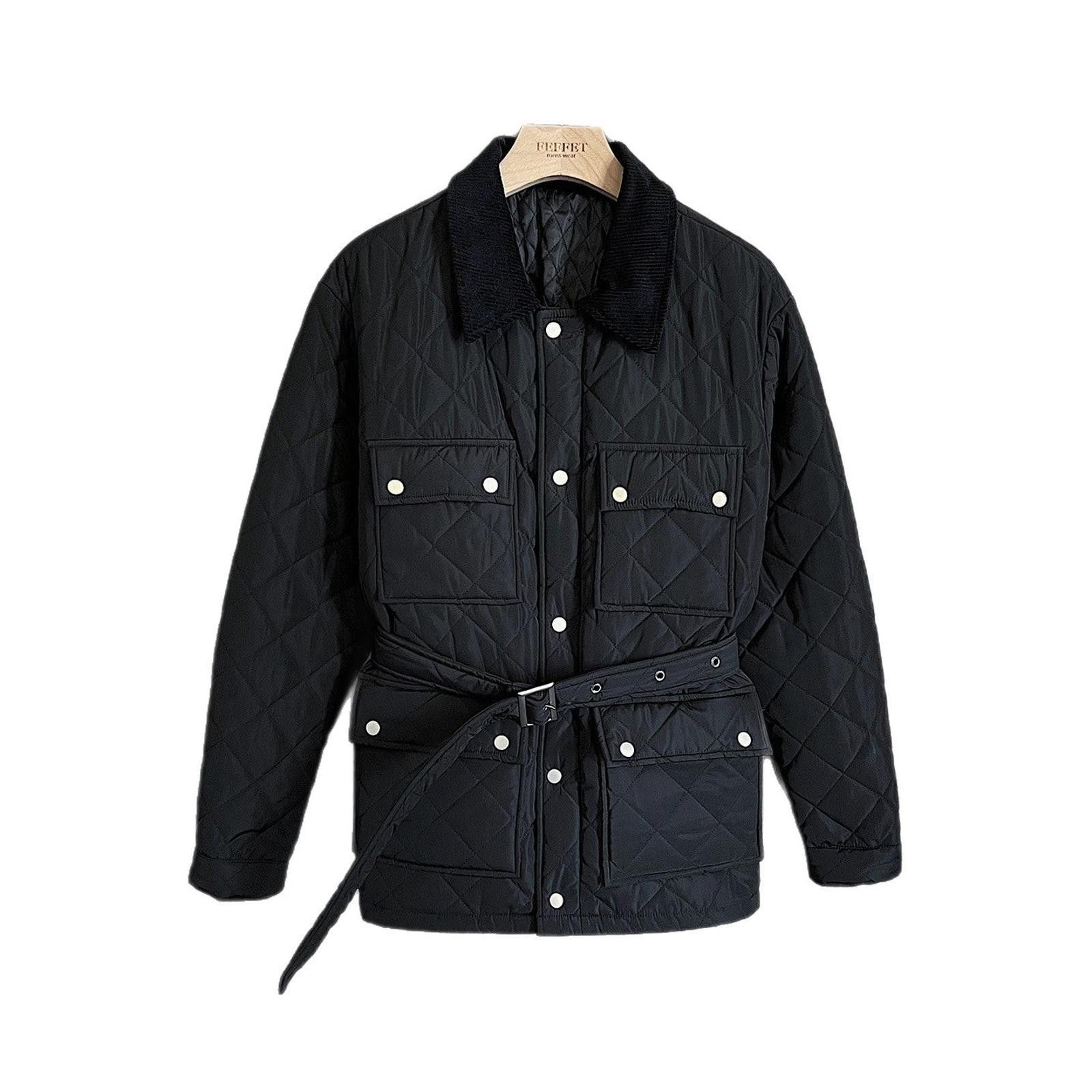 Vintage Black Quilted Belted Jacket, Men's Stylish Outerwear Size US M / EU 48-50 / 2 - 6 Thumbnail