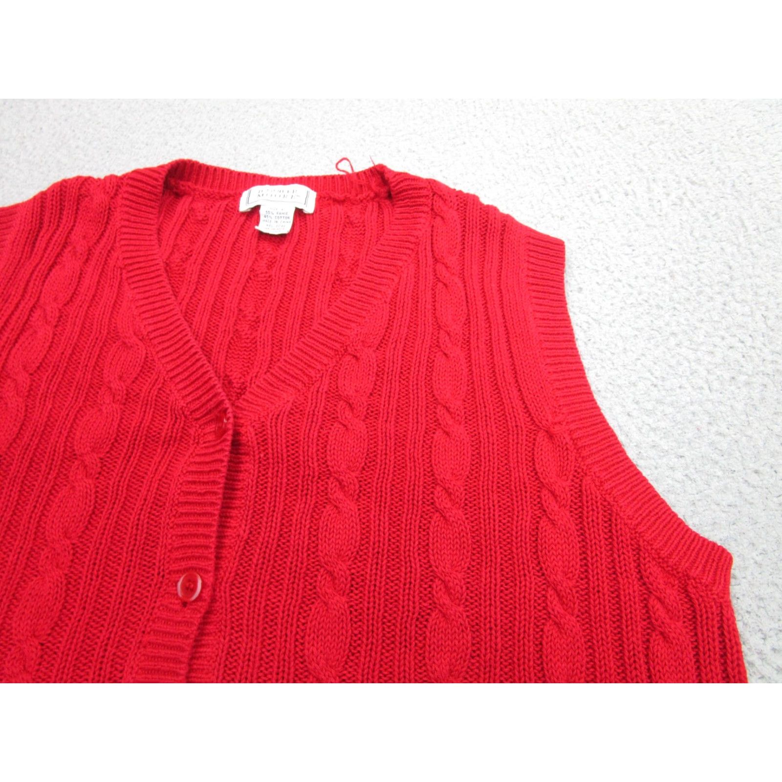 MooRER VINTAGE Jennifer Moore Sweater Vest Womens L Red Cable Knit 90s Academia Chunk Pockets V-Neck Size L / US 10 / IT 46 - 2 Thumbnail