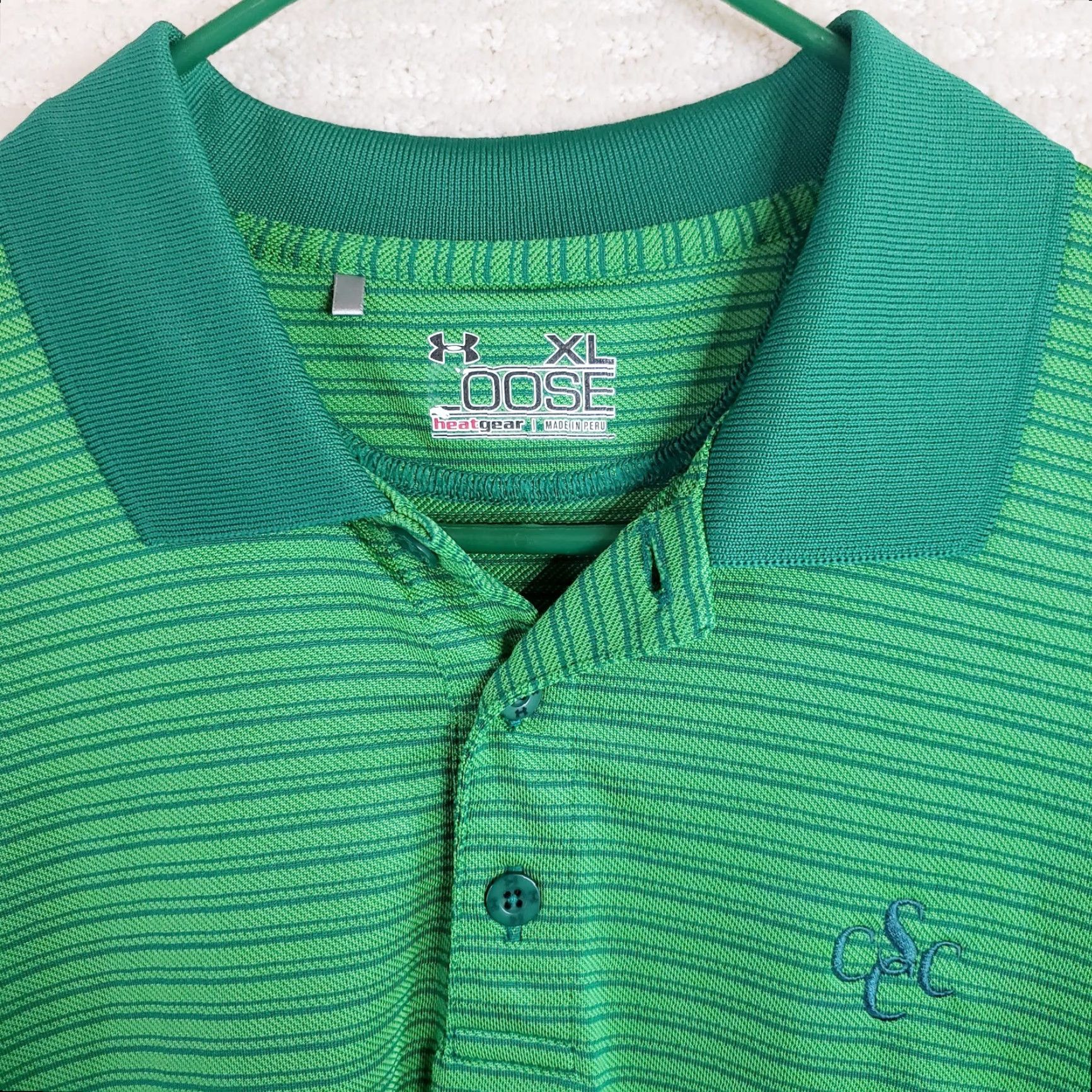 Under Armour Under Armour Men’s XL HeatGear Polo Shirt Loose The Playoff Kelly Green Golf Striped Short Sleeve Polo Mens Size US XL / EU 56 / 4 - 4 Thumbnail