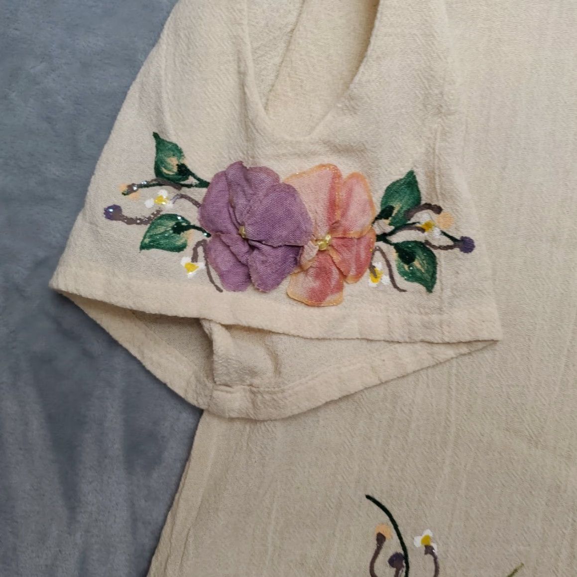 Vintage VINTAGE Ana Rosa Hand Painted Dress Womens S Yellow Floral Cottagecore Artisan Dress Size S / US 4 / IT 40 - 6 Thumbnail