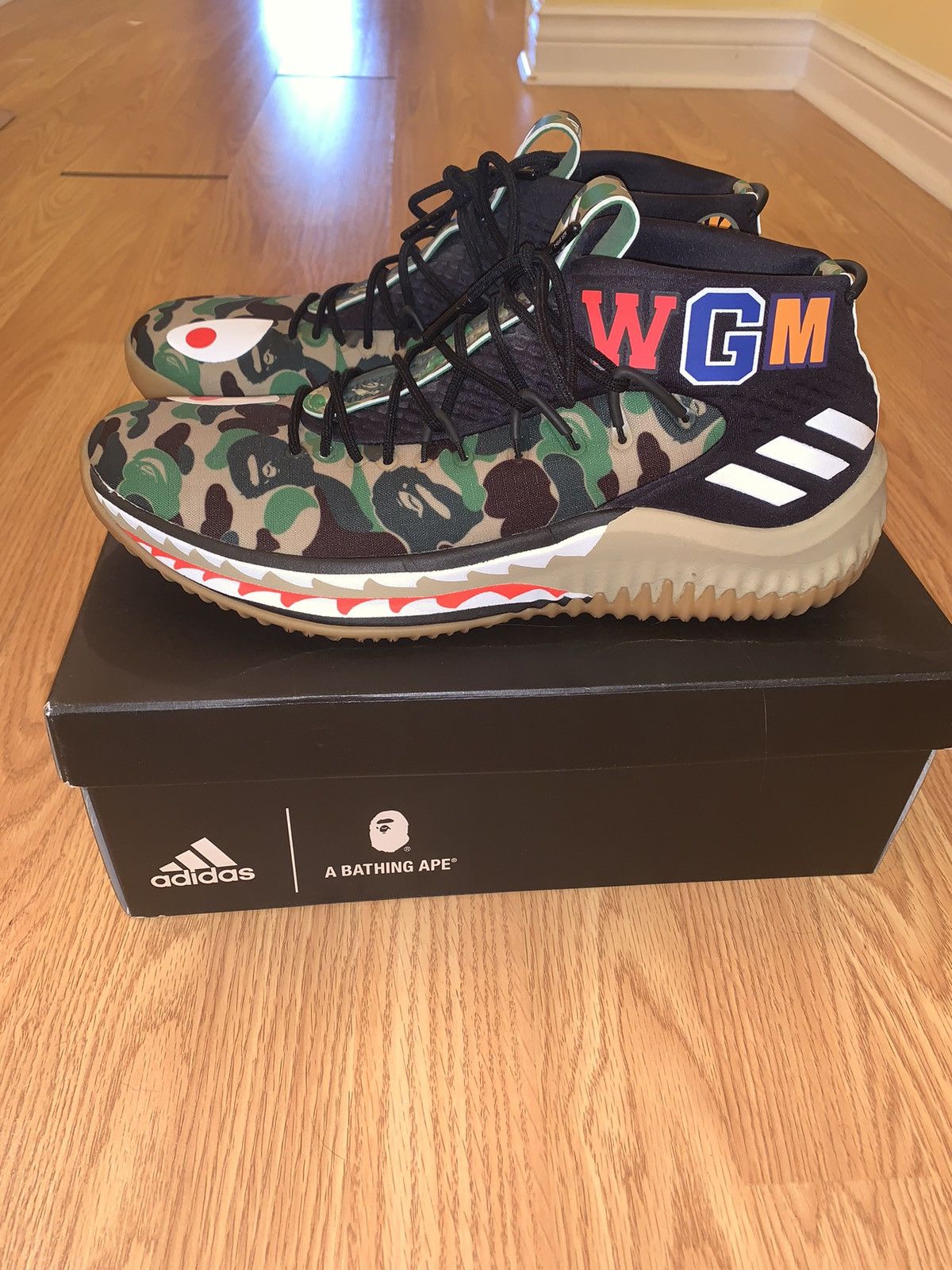 image of Adidas x Bape Dame 4 Green Camo Shoes, Men's (Size 8.5)