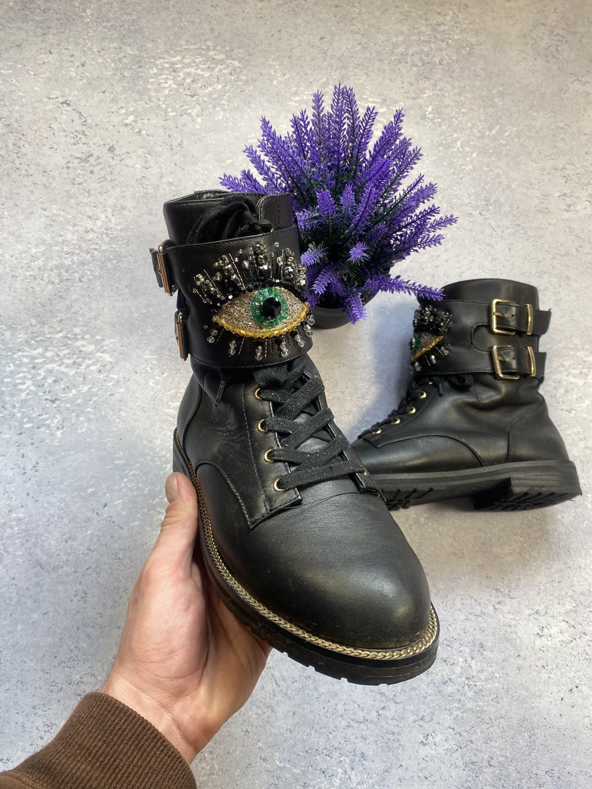 Avant Garde Kurt Geiger Luxury KURT GEIGER EVIL EYE LEATHER SUTTON BIKER BOOTS IN BLACK Grailed
