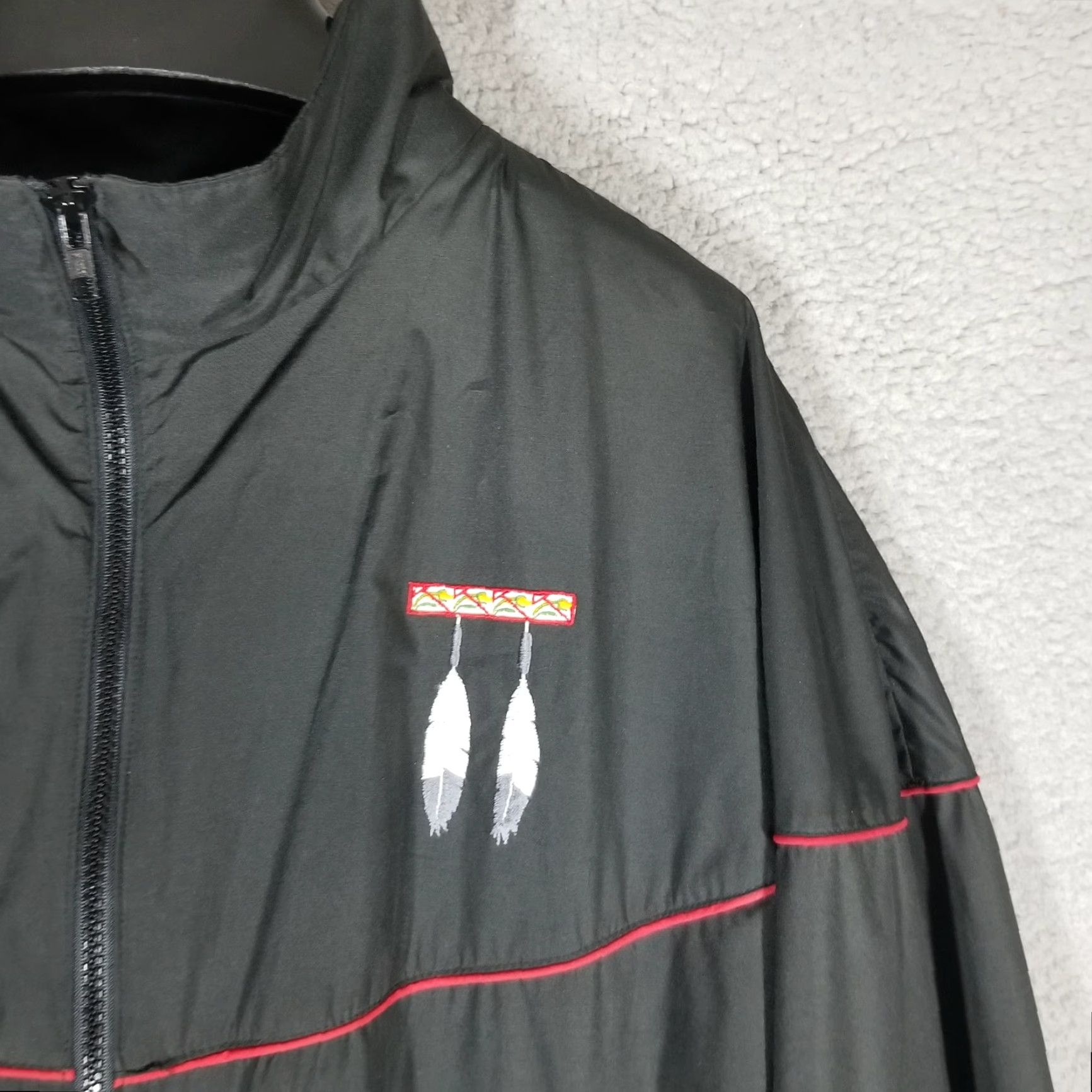 CO Vintage Mid-West Garment Co Jacket Mens XL Black Red Feathers Embroidered 90s Size US L / EU 52-54 / 3 - 6 Thumbnail