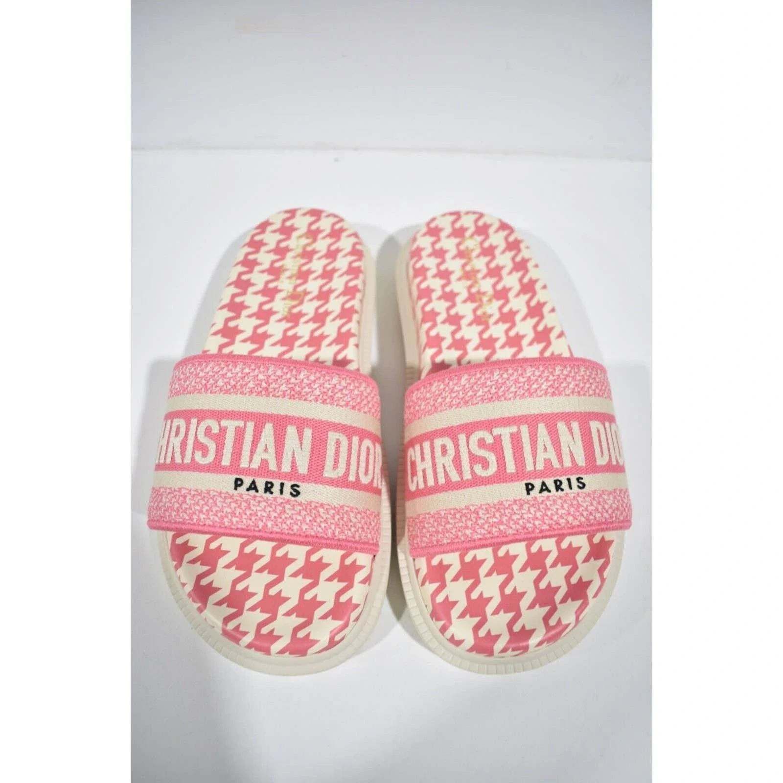 Dior Christian Dior Dway Pink White Logo Houndstooth Slide Size US 9 / IT 39 - 5 Thumbnail