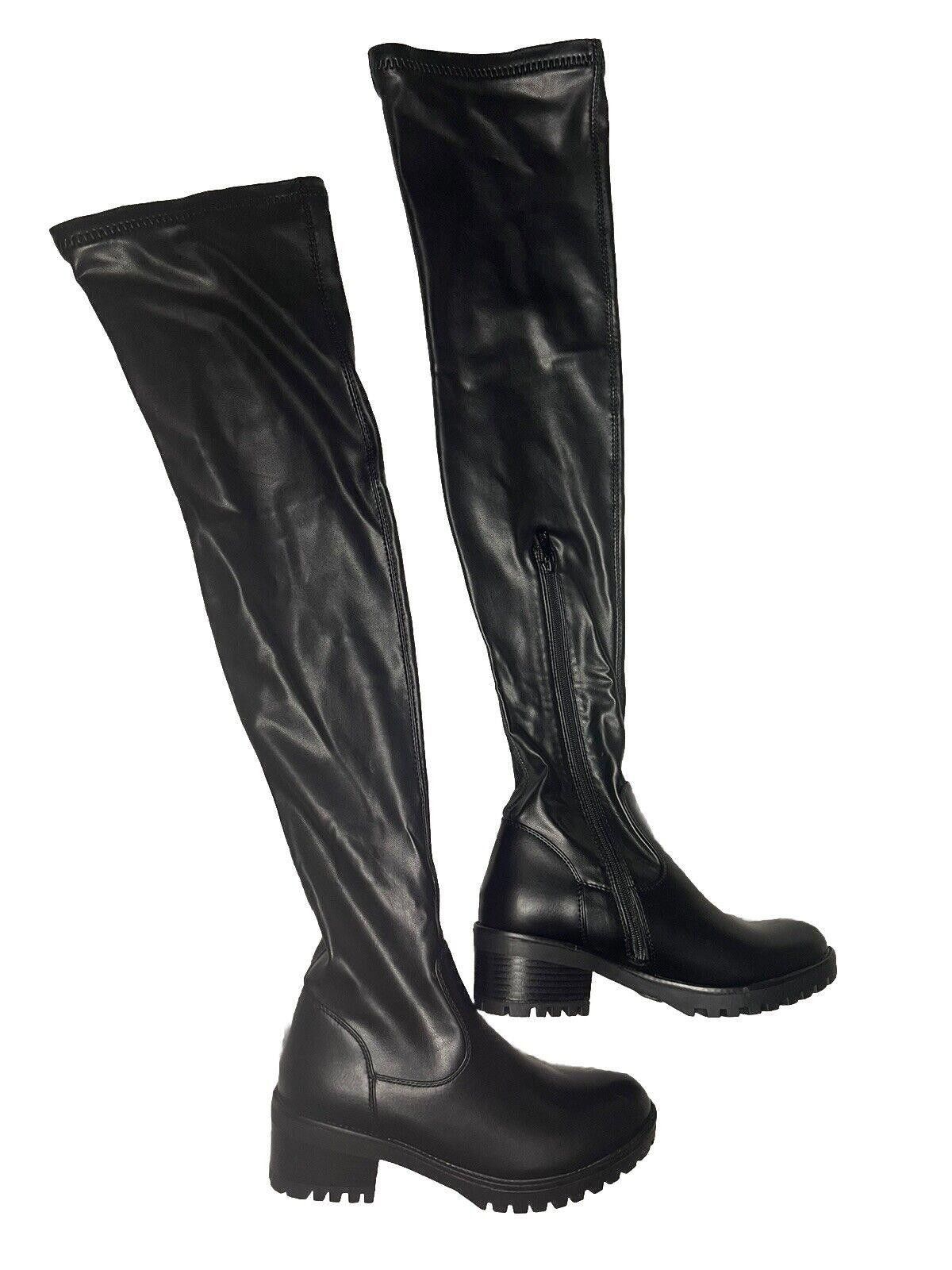 Designer 6.5 Azalea Wang Black Thigh High Sock Boots Surgical Belt Size US 6.5 / IT 36.5 - 4 Thumbnail