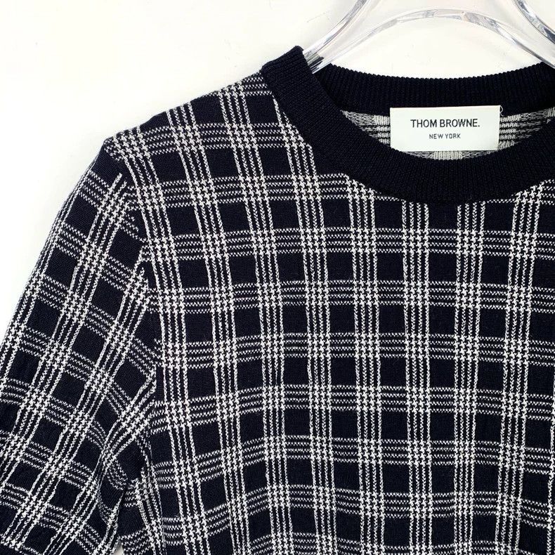 Thom Browne Thom Browne Black and gray plaid round neck wool knitted sh Size S / US 4 / IT 40 - 3 Thumbnail