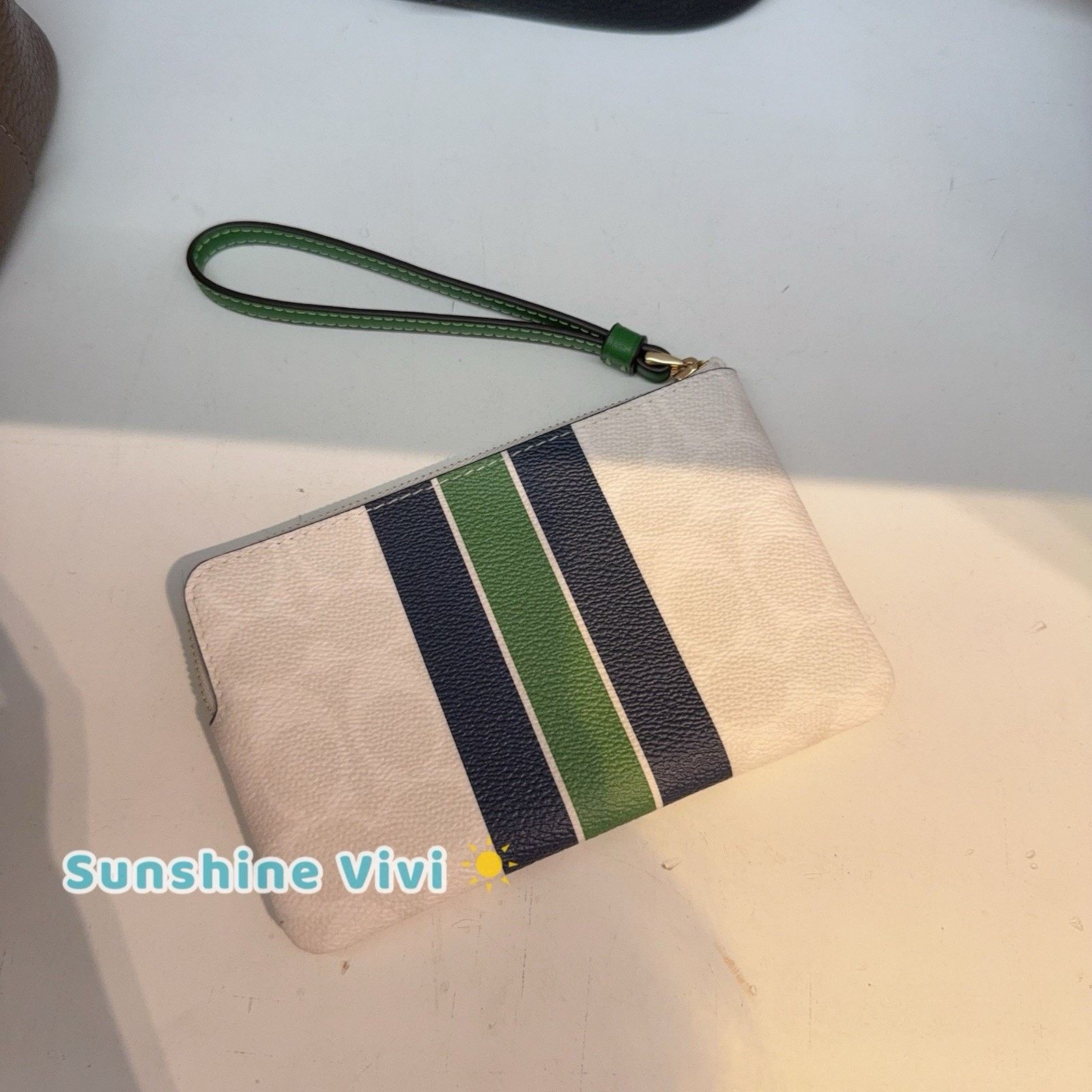 Coach NWT Coach Corner Zip Wristlet Varsity Stripe Kelly CBP19 Size ONE SIZE - 3 Thumbnail