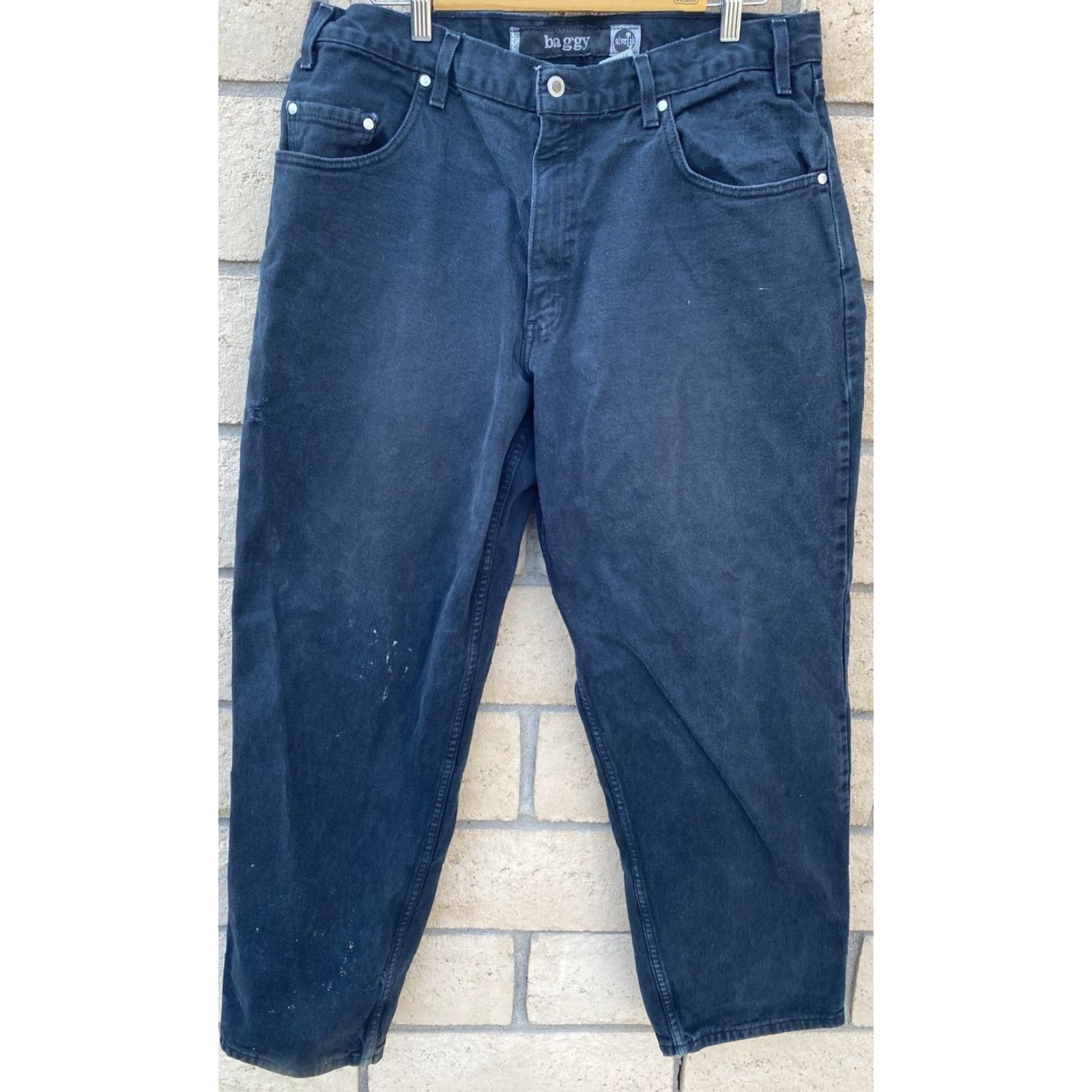 Vintage VINTAGE SilverTab Levi's Baggy Jeans Black Distressed 36x32 Jeans Mens 5-Pocket Denim High Rise Tapered 100% Cotton Registed? Size US 36 / EU 52 - 3 Thumbnail
