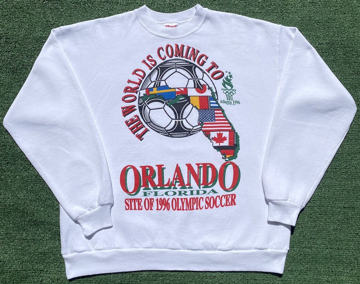 Hanes VTG Atlanta Olympics Soccer Double Sided Sweatshirt Large Size US L / EU 52-54 / 3 - 1 Thumbnail
